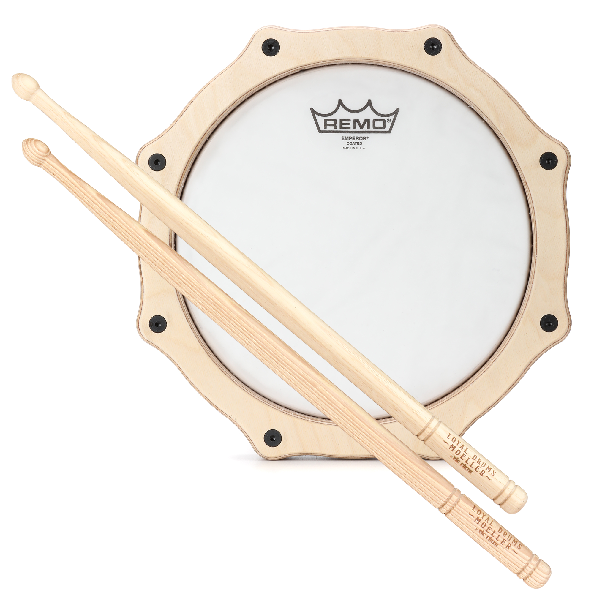 Photo of Loyal Drums Eviction Studio Drum Pad with Marching Drumsticks