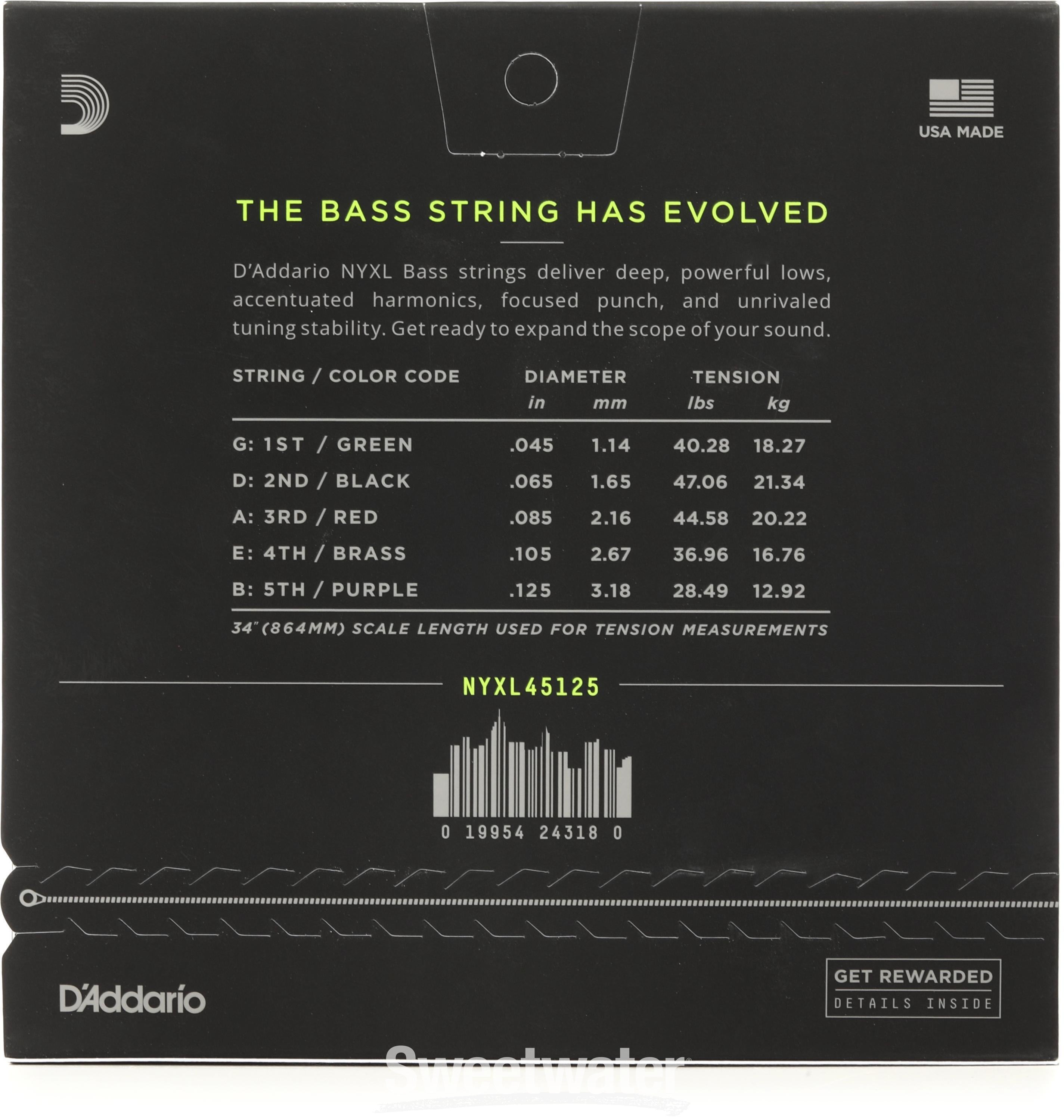 D'Addario NYXL45125 Nickel Wound Bass Guitar Strings - .045