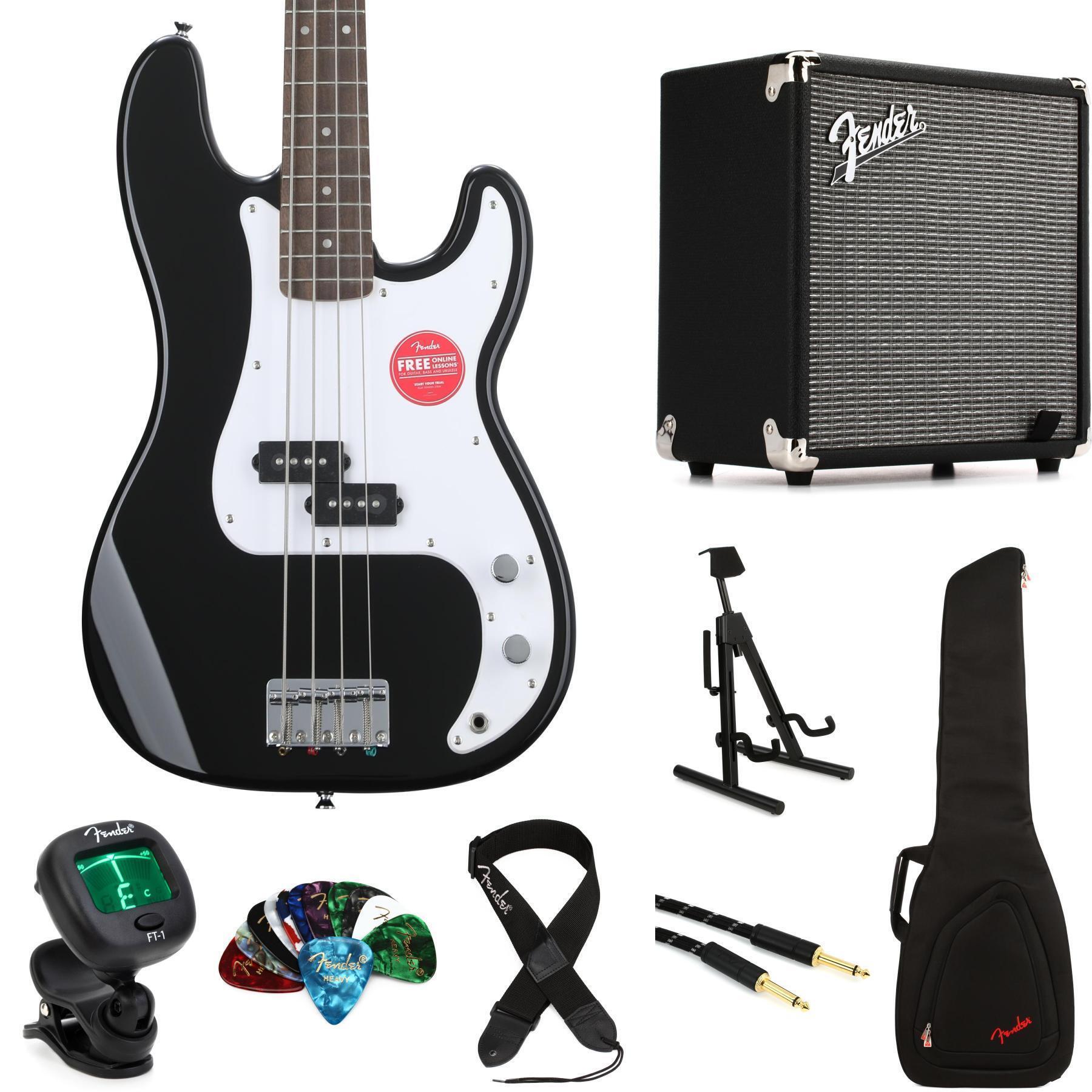 Squier Sonic Precision Bass とVox amplug2 Squier Sonic Precision Bass and Fender Amp Bundle - Black | Sweetwater