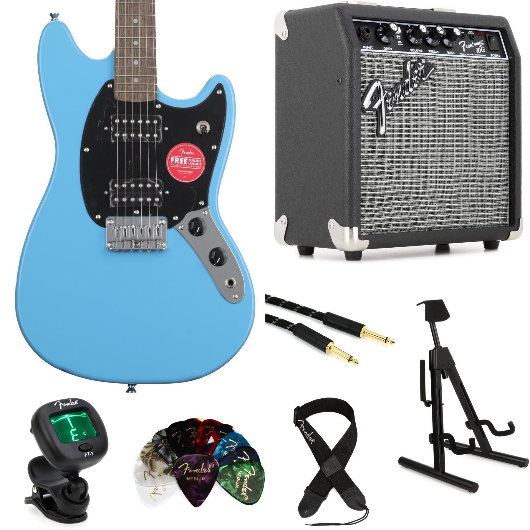 Squier Sonic Mustang HH Solidbody Electric Guitar and Fender Amp