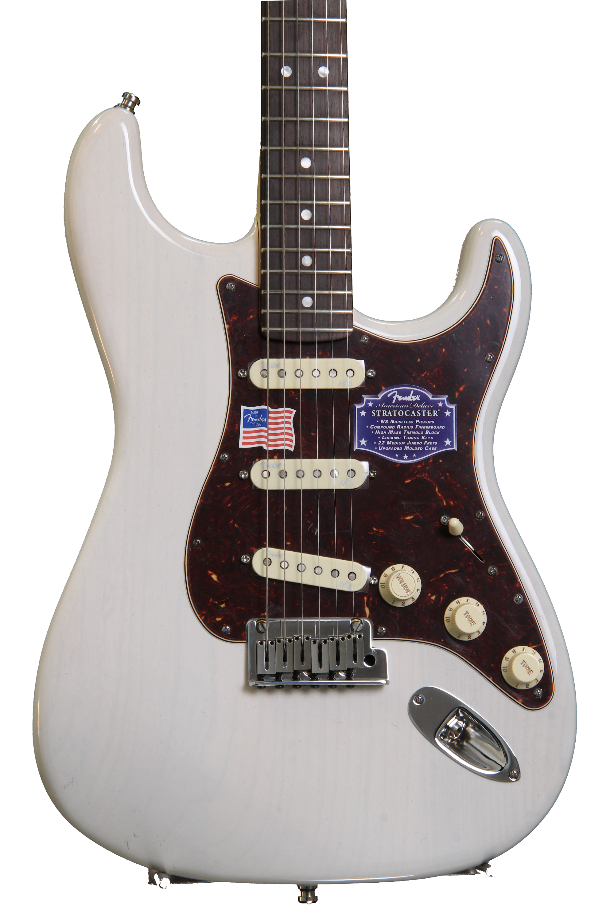 ギター Fender USA American Deluxe ST N3 Ash Fender American Deluxe Ash Stratocaster - White Blonde | Sweetwater