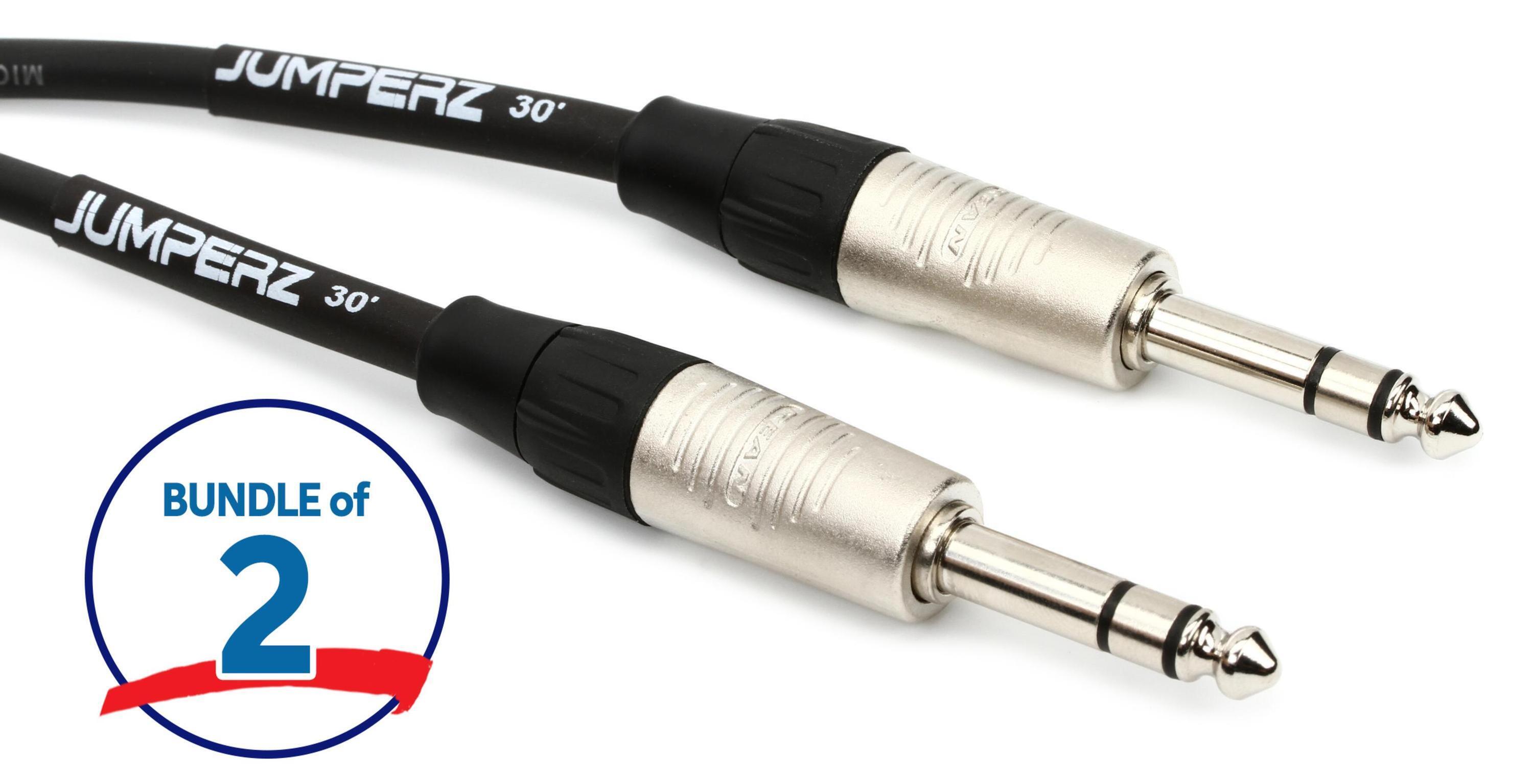 Photo of JUMPERZ JB2TRS-30 Blue Line 1/4-inch TRS Male to 1/4-inch TRS Male Patch Cable (2-Pack) - 30 foot