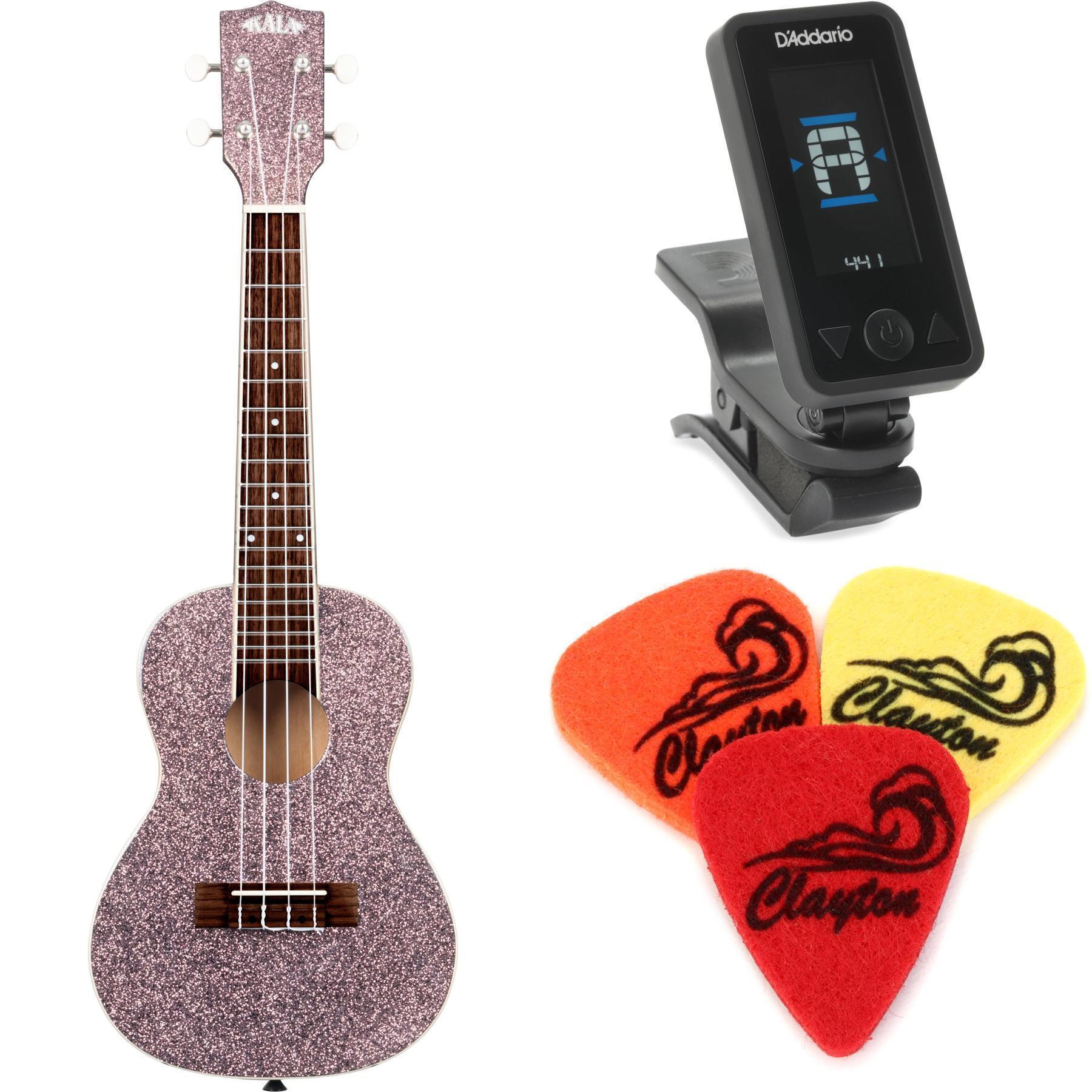 Kala Sparkle Concert Ukulele Essentials Bundle - Pink Champagne