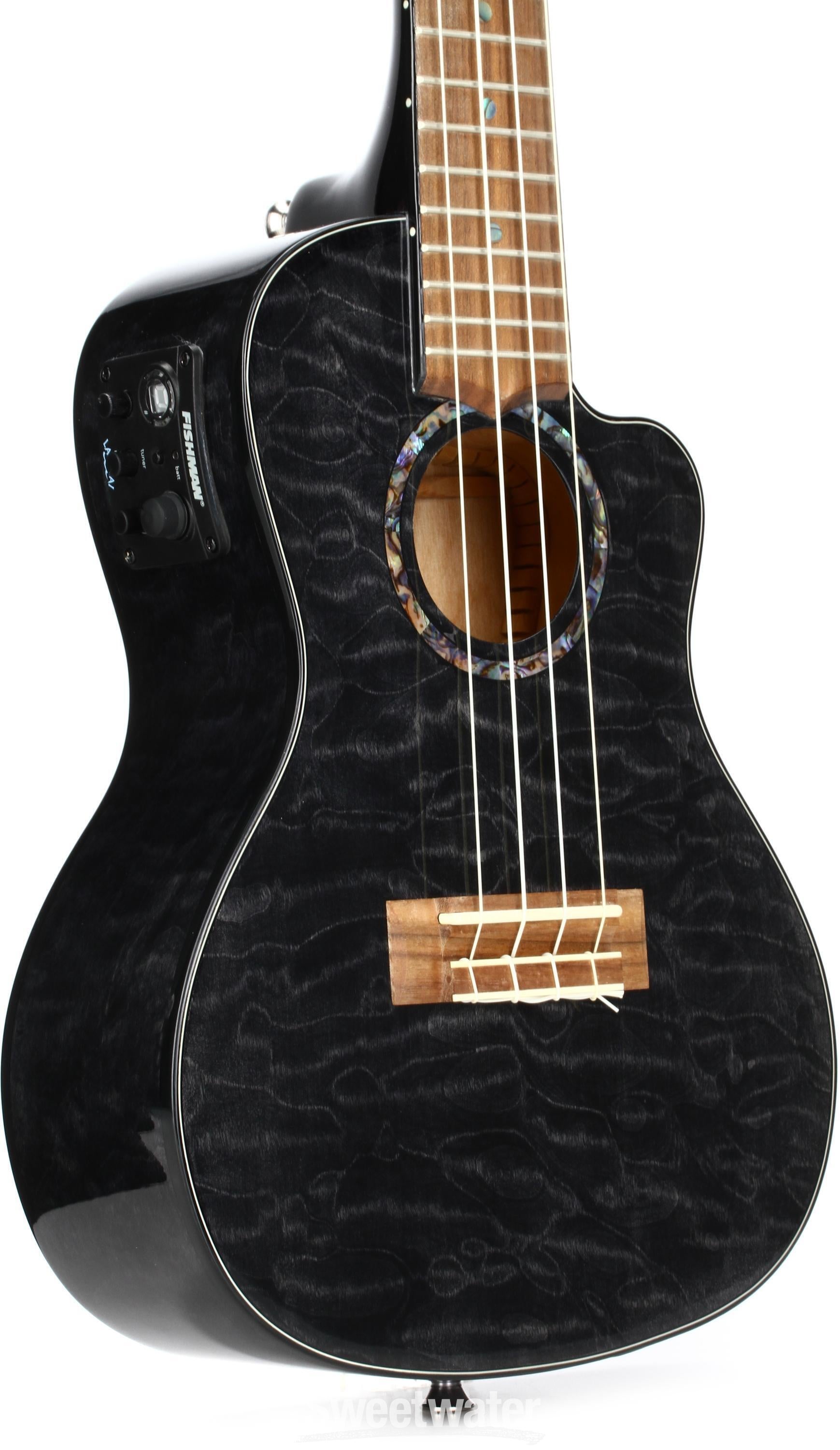 Lanikai QM-BKCEC Concert Ukulele with Cutaway & Electronics - Black Stain