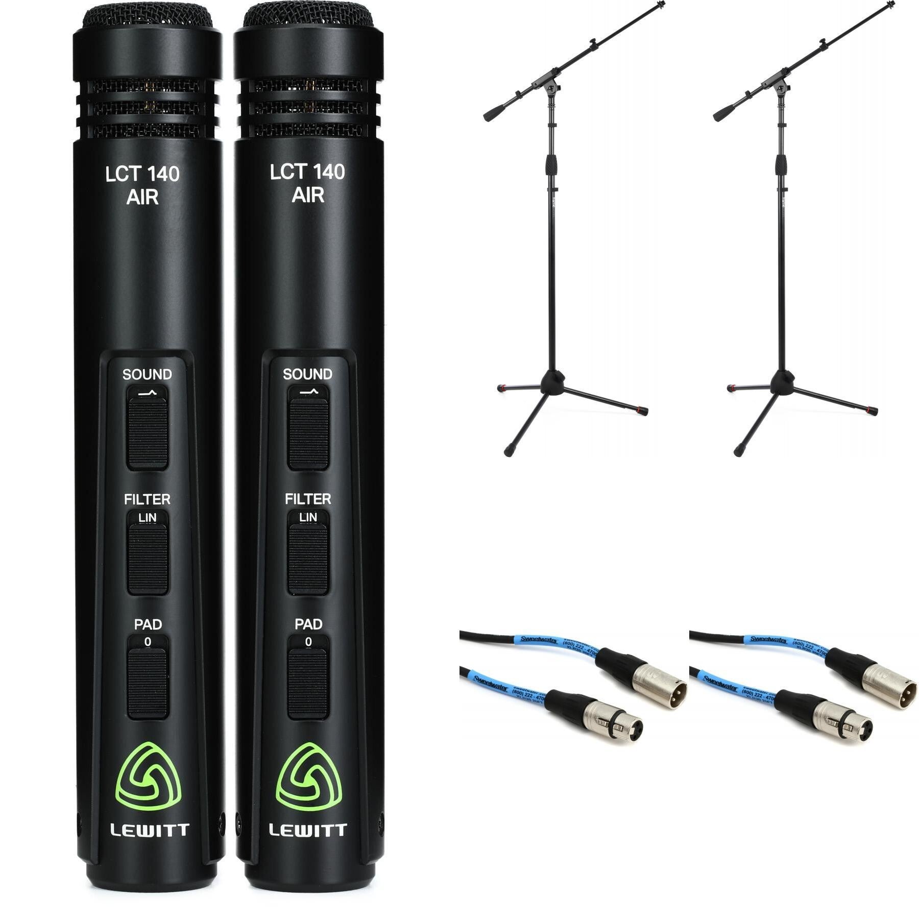 Lewitt LCT 140 AIR Small-diaphragm Condenser Microphone With Stands and  Cables - Stereo Pair