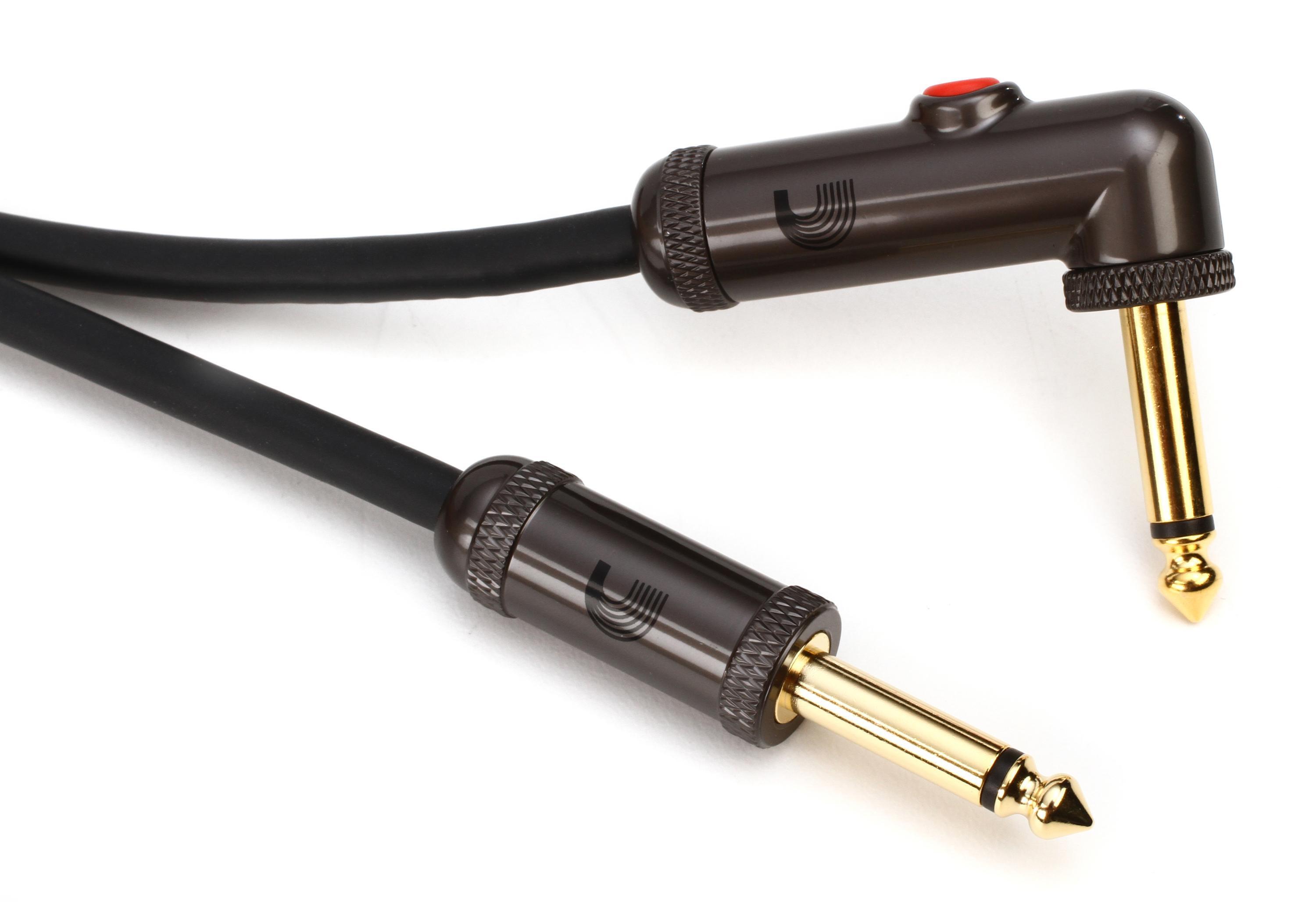 D'Addario PW-AGLRA-10 Circuit Breaker Straight to Right Angle Instrument  Cable with Latching Switch - 10 foot