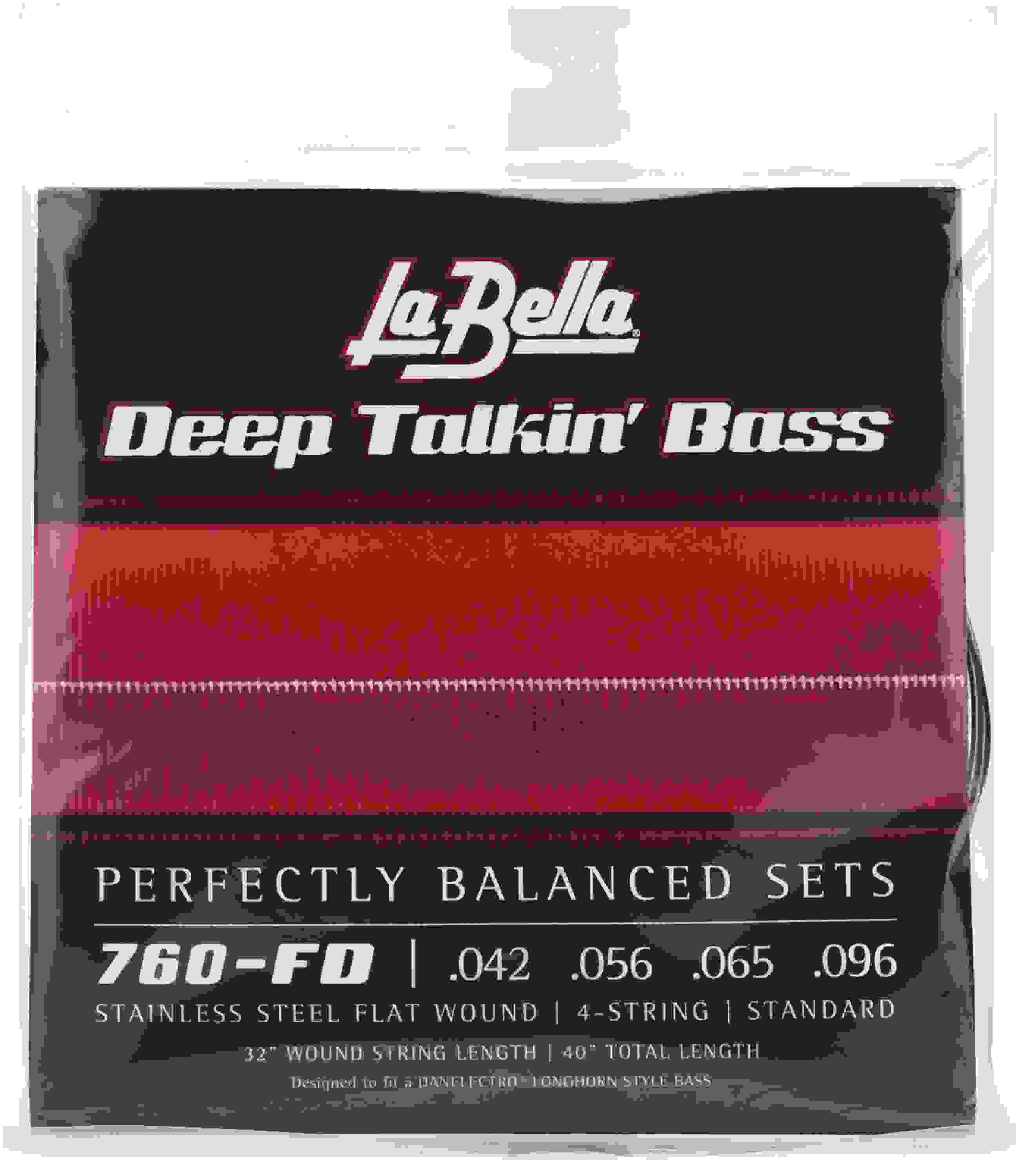 La Bella 760-FD Deep Talkin' Bass Danelectro Stainless Steel Flatwound Bass Guitar Strings - .042-.096