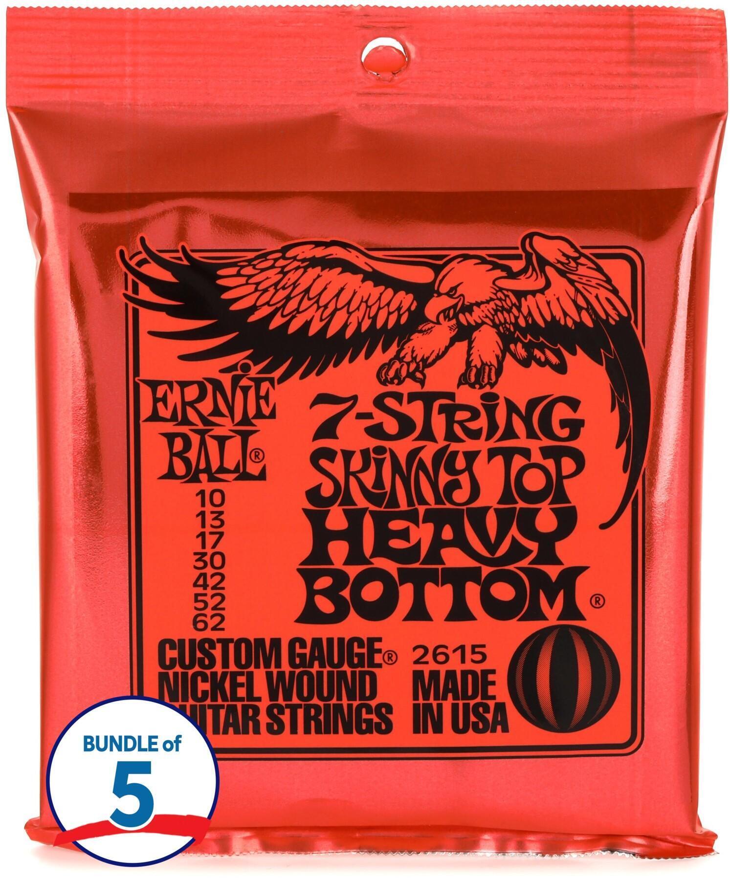 Ernie Ball 2615 Skinny Top Heavy Bottom Slinky Nickel Wound Electric Guitar  String - .010-.062 7-string (5-Pack)