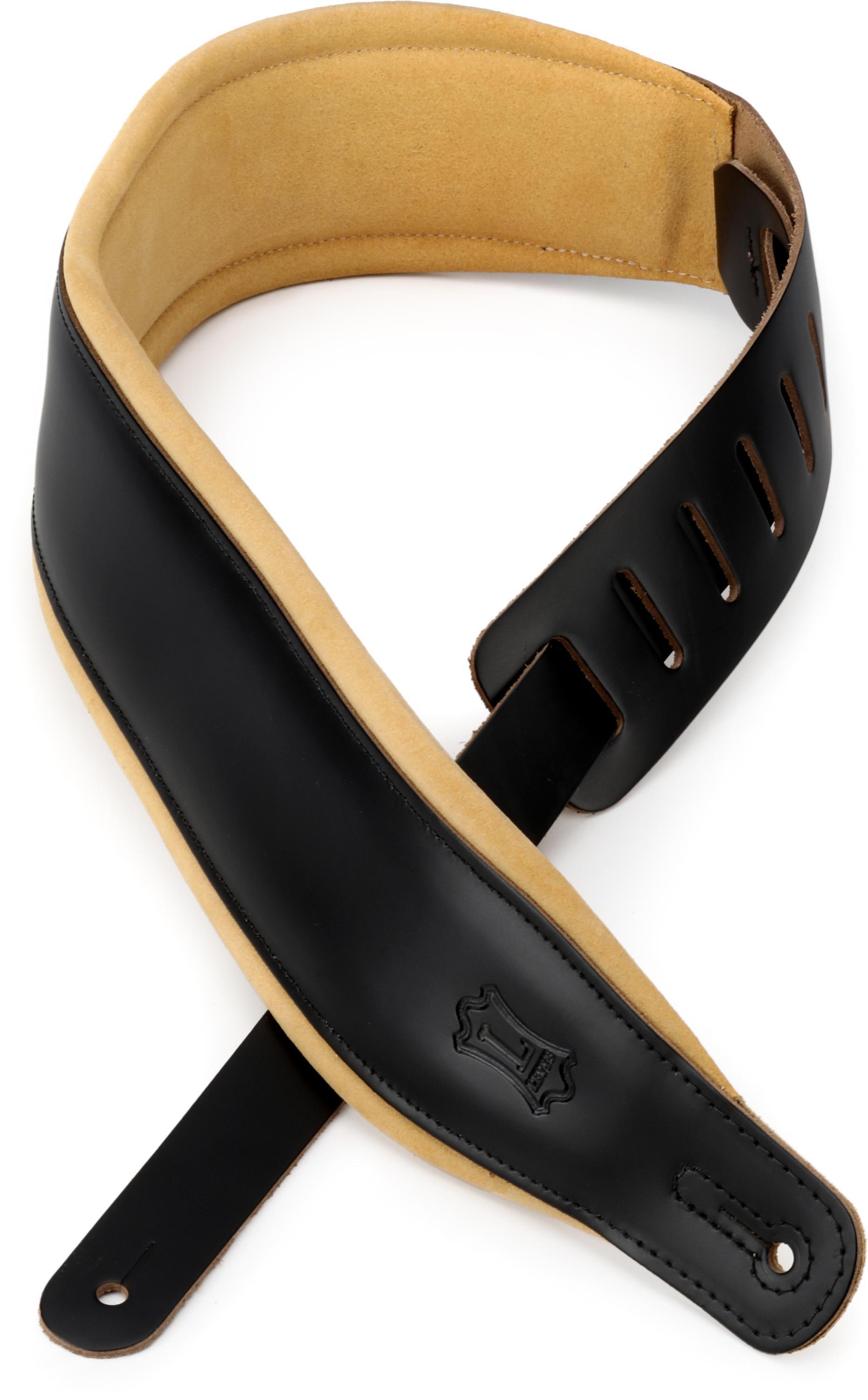 Photo of Levy's Amped Leather Series Guitar Strap - Black with Tan Suede