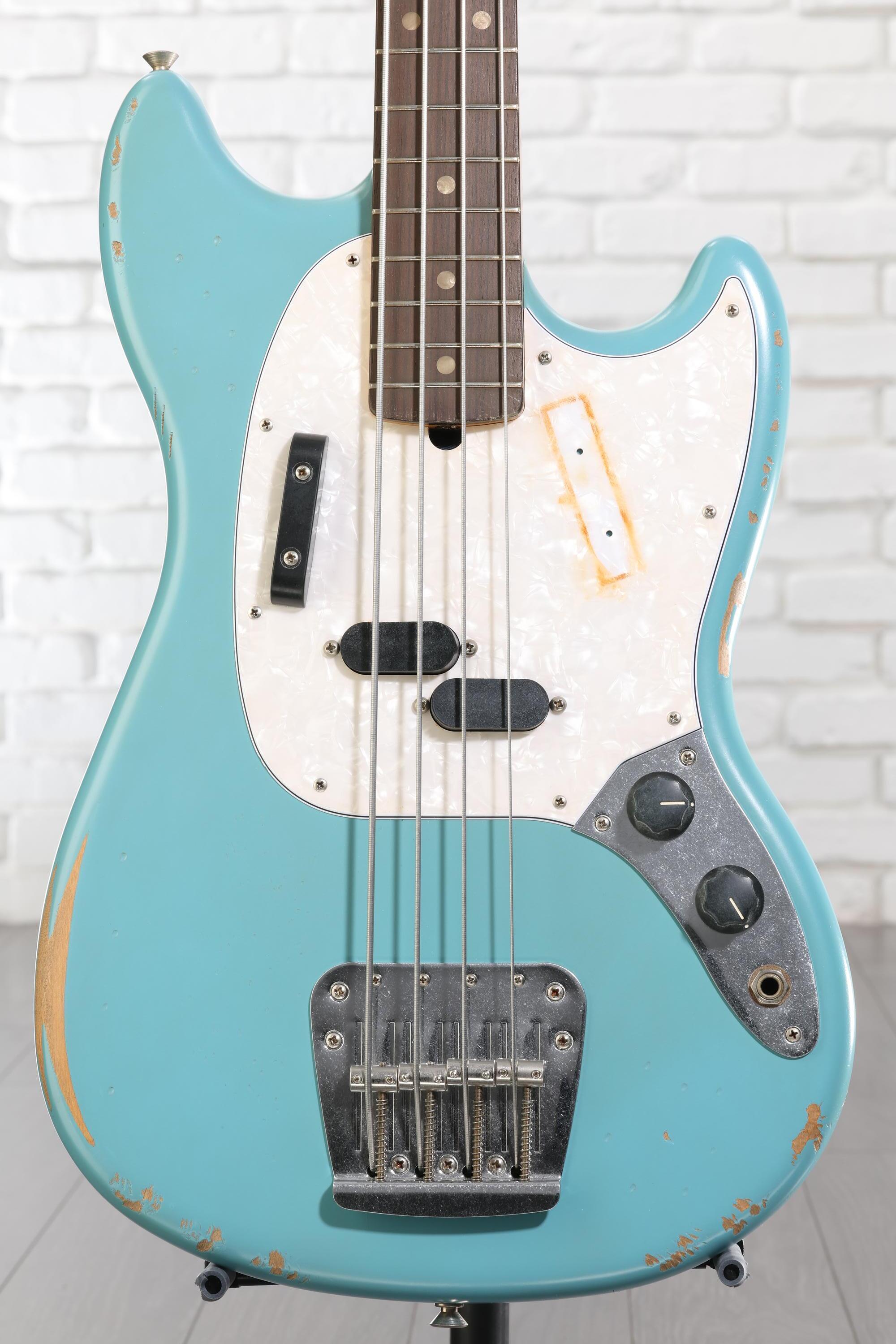 Fender JMJ Road Worn Mustang Bass Guitar - Faded Daphne Blue