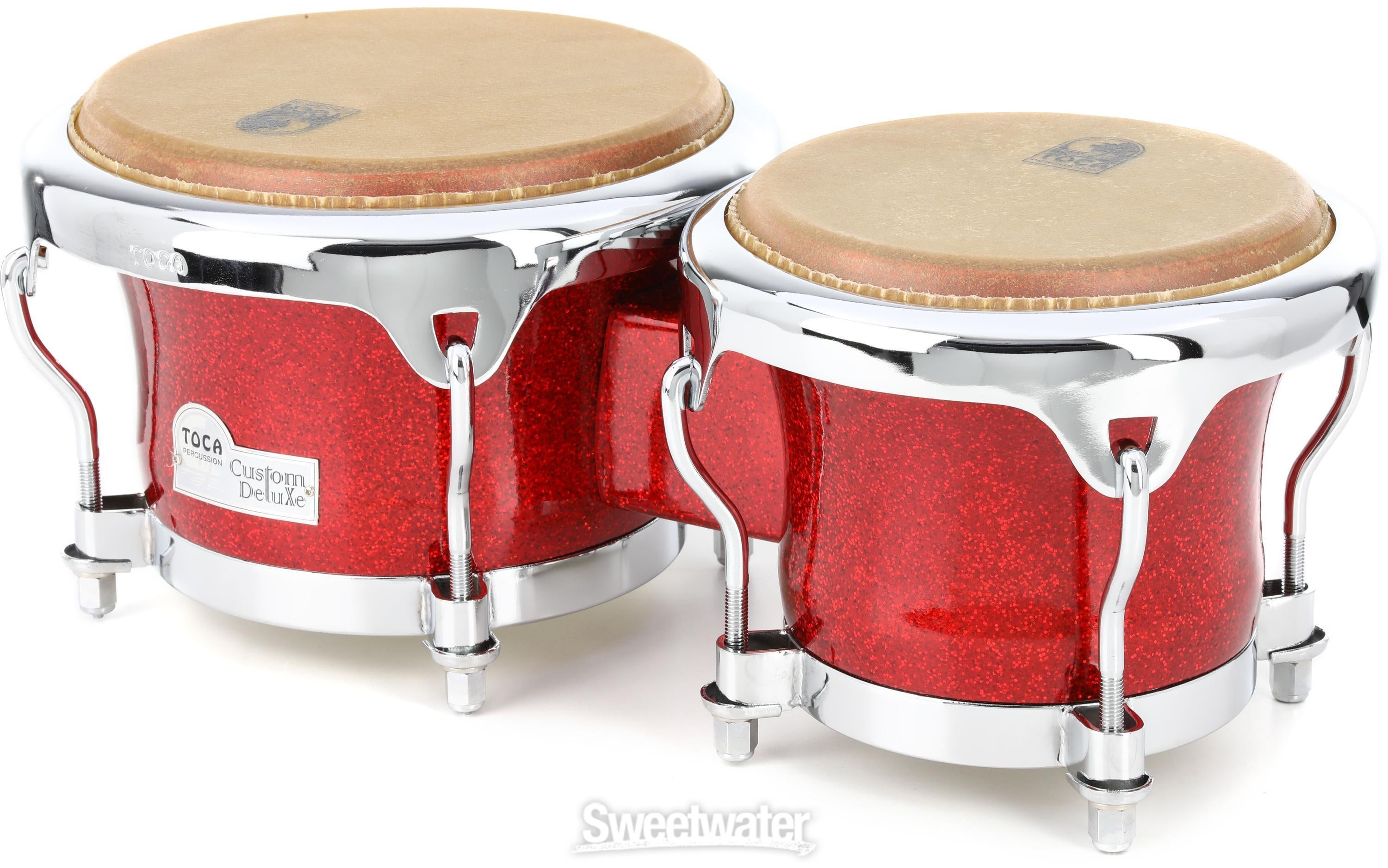 Toca Percussion Custom Deluxe Fiberglass Bongos - Red Sparkle