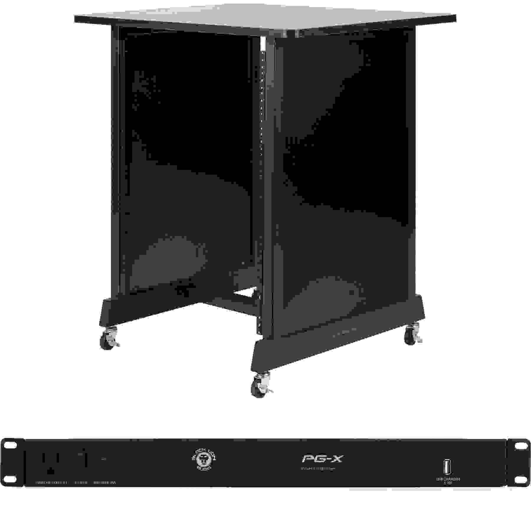 Rok-It 14U Wood Rack Cabinet with Rackmount Power Conditioner - Black