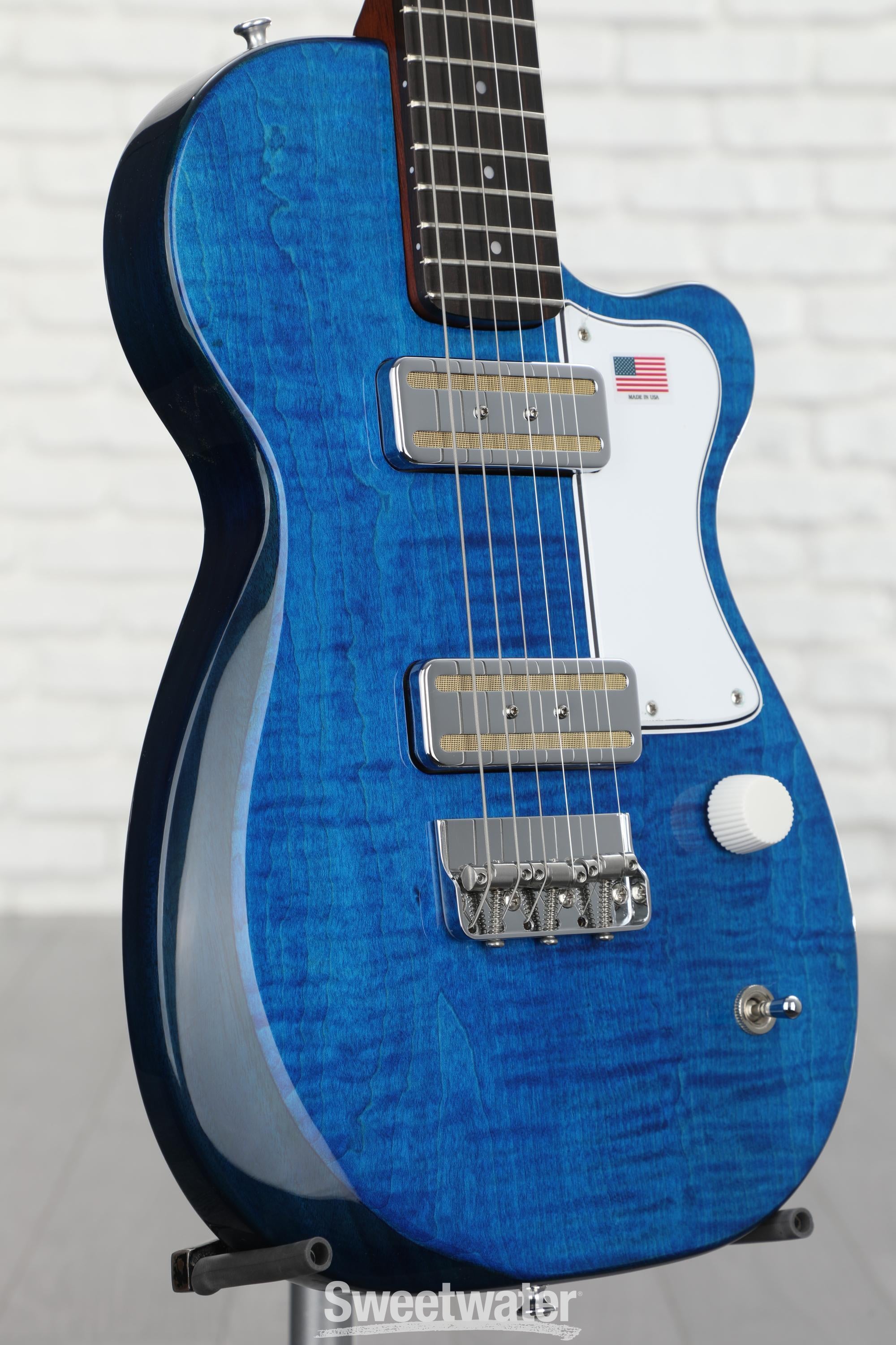 Harmony Juno Flame Maple Electric Guitar - Transparent Blue