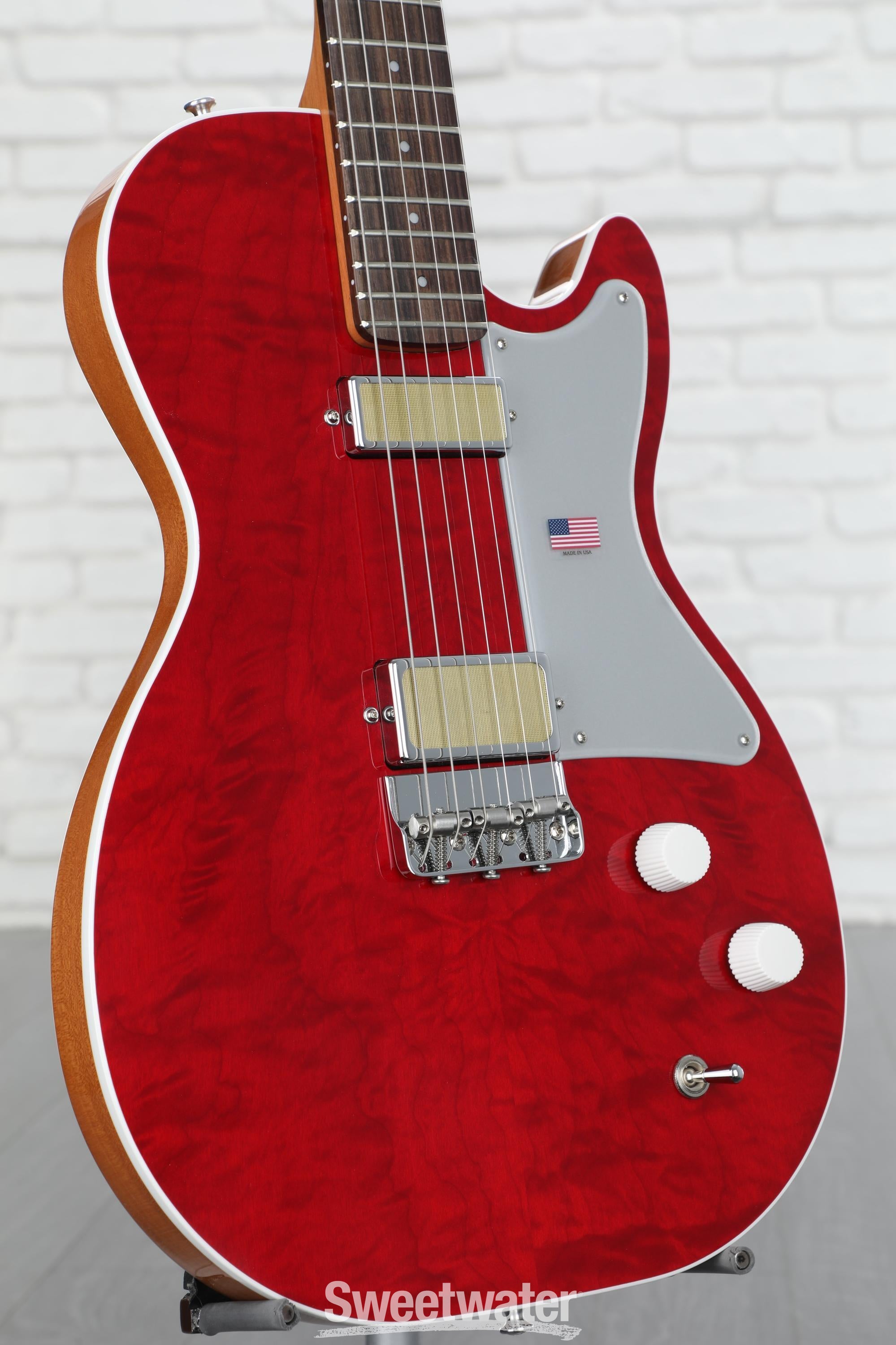 Photo of Harmony Factory Special Jupiter Thinline Quilted Semi-hollowbody Electric Guitar - Trans Red