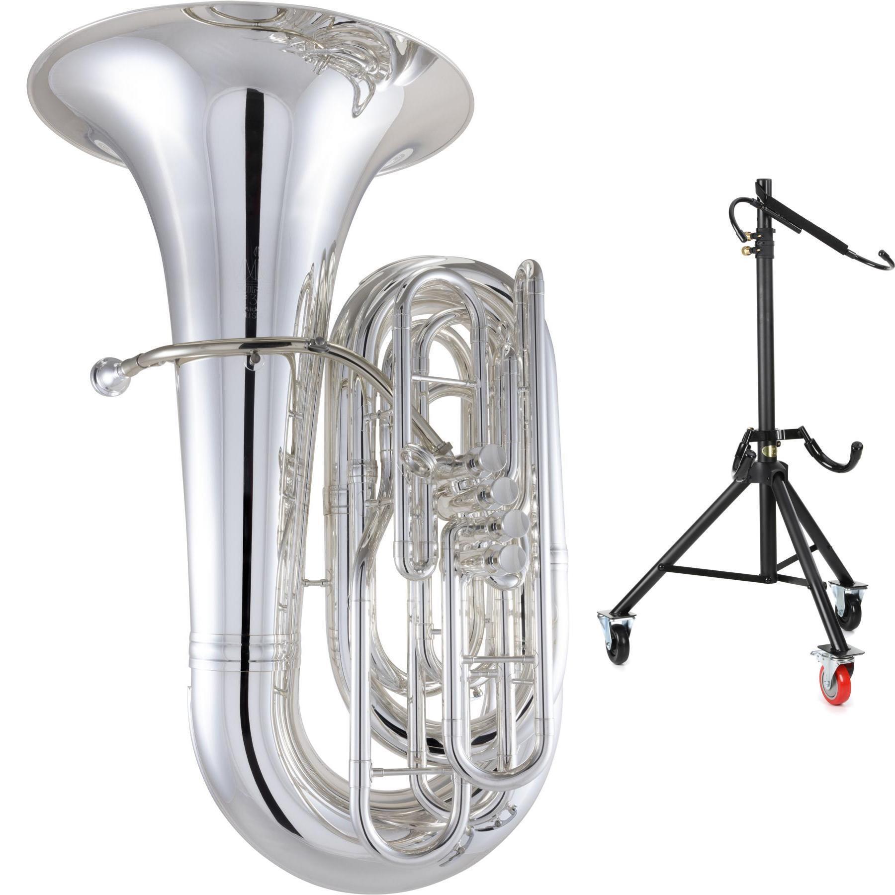 King 2341W Intermediate 4Valve BBb Tuba and The Hug Stand Silver