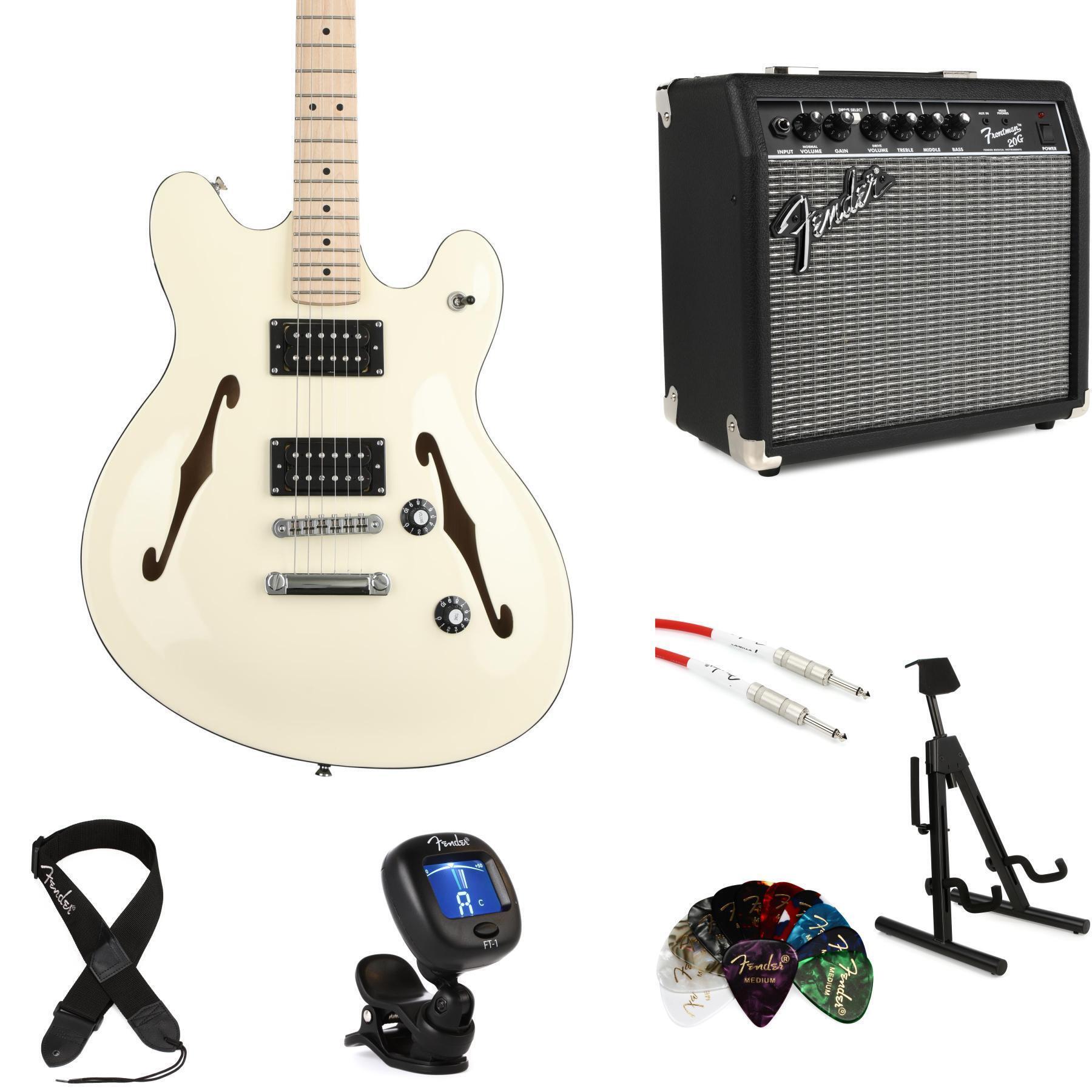 Squier Affinity Starcaster and Fender Frontman 20G Amp Bundle - Olympic  White