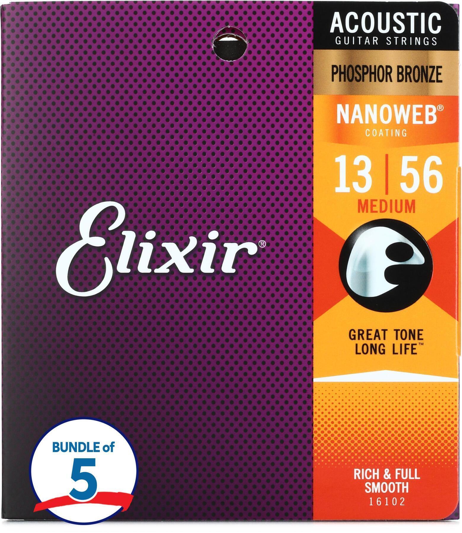 Elixir Strings 16546 Nanoweb Phosphor Bronze Acoustic Guitar