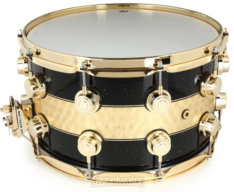 DW Collector's Series Snare Drum - 8 x 14-inch - Black Mirra with Gold Leaf Stripe