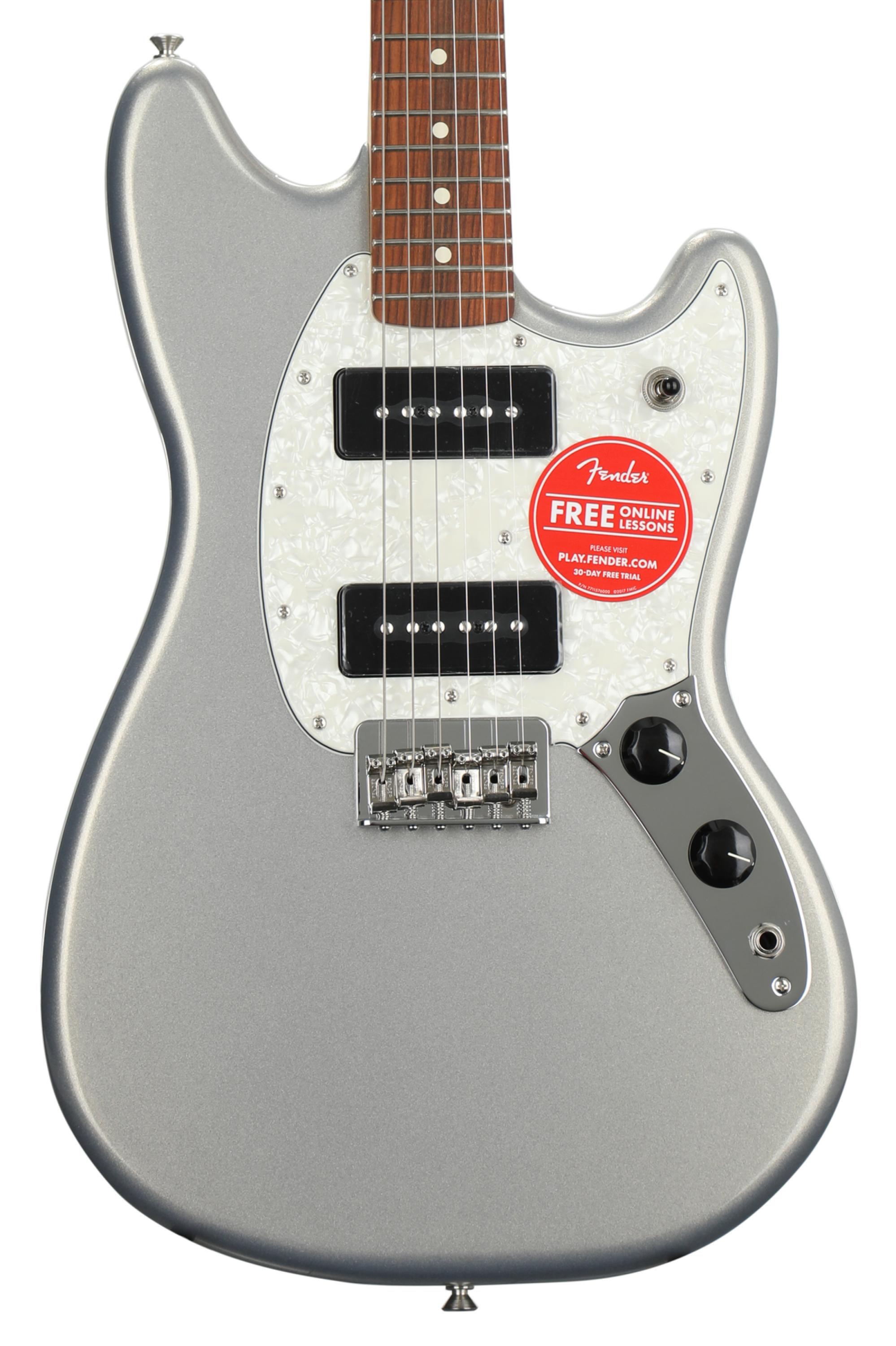 Fender Mustang 90 Silver / フェンダー ムスタング Fender Mustang 90 - Silver w/ Pau Ferro Fingerboard | Sweetwater