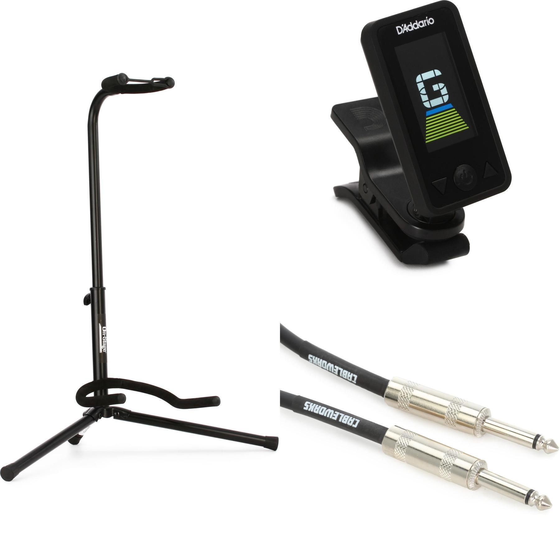 Photo of On-Stage Standard Guitar Stand, Cable and Clip-On Tuner Pack