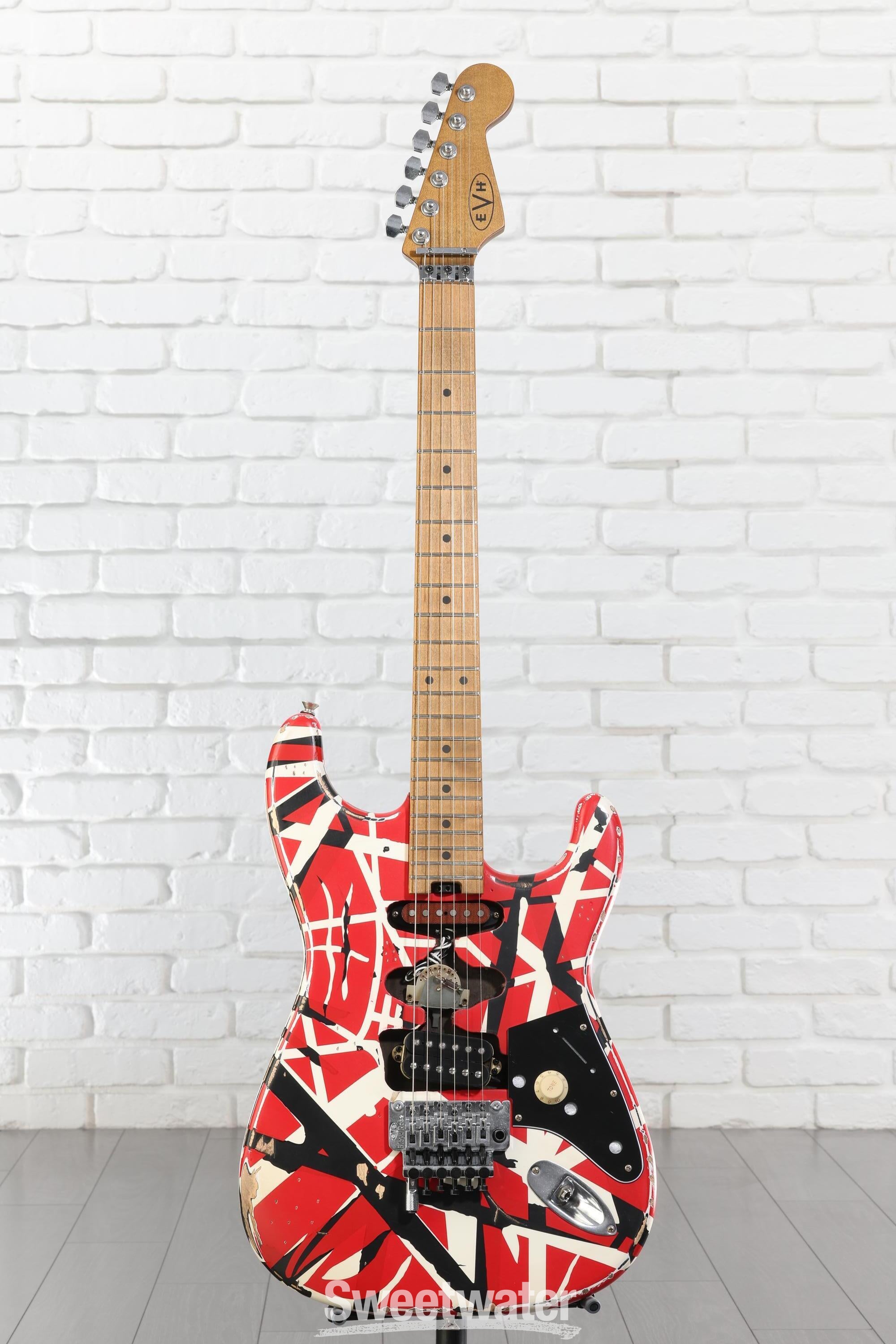 EVH Striped Series Frankenstein Relic - Red/Black/White | Sweetwater EVH Striped Series Frankenstein Relic - Red/Black/White | Sweetwater