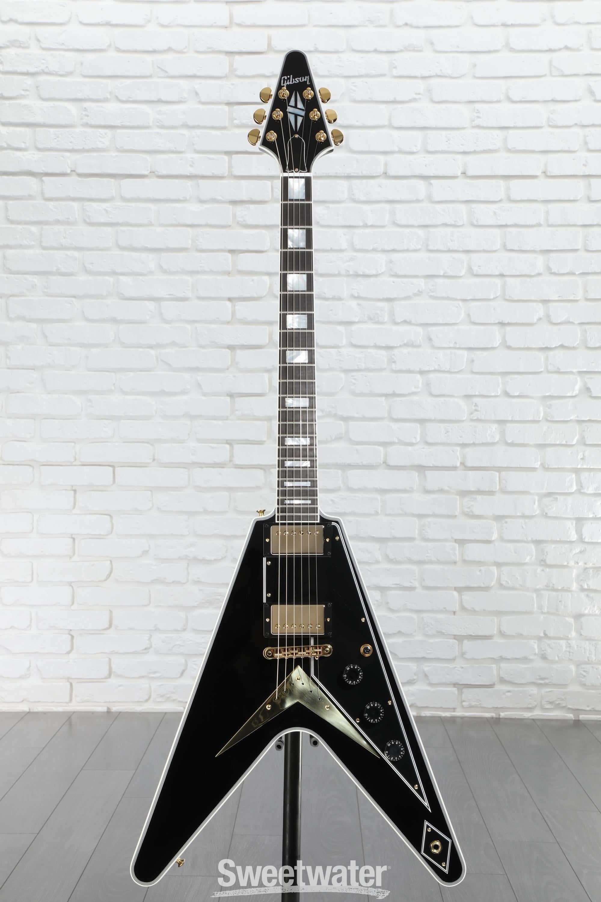 ギター Gibson Flying V Custom Gibson Custom Flying V Custom Electric Guitar - Ebony, Ebony