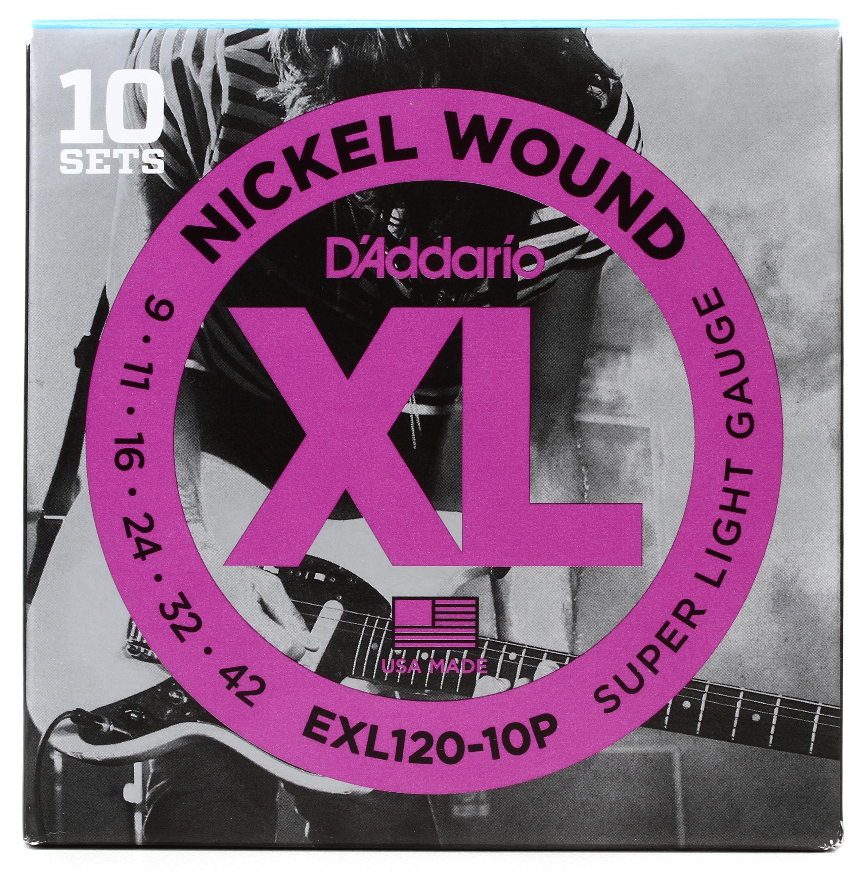D'Addario EXL120 XL Nickel Wound Electric Guitar Strings - .009-.042 Super  Light (10-pack)