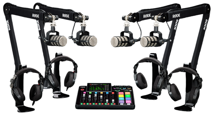 Rode Rodecaster Pro II and PodMic 4 Person Podcast Kit