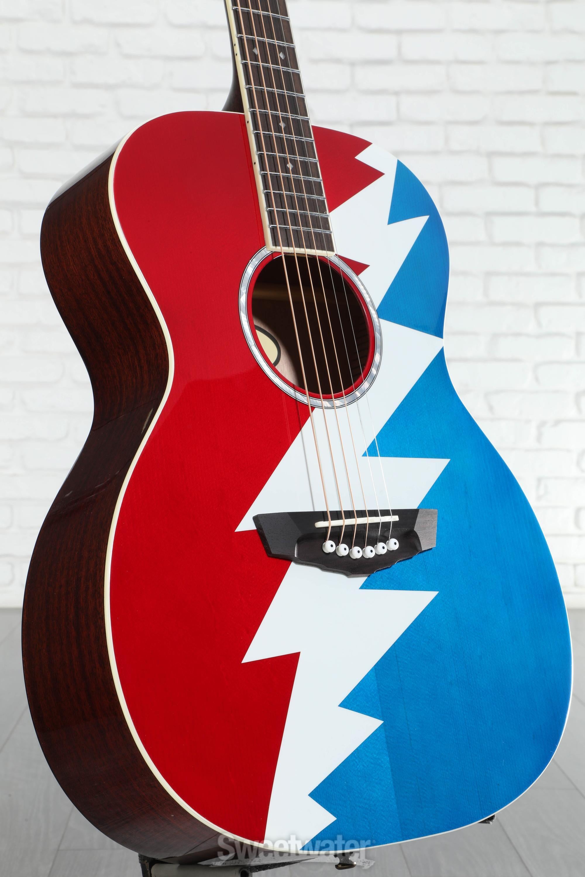 Photo of D'Angelico Premier Grateful Dead Tammany OM Acoustic-electric Guitar - Red, White, and Blue Lightning Bolt