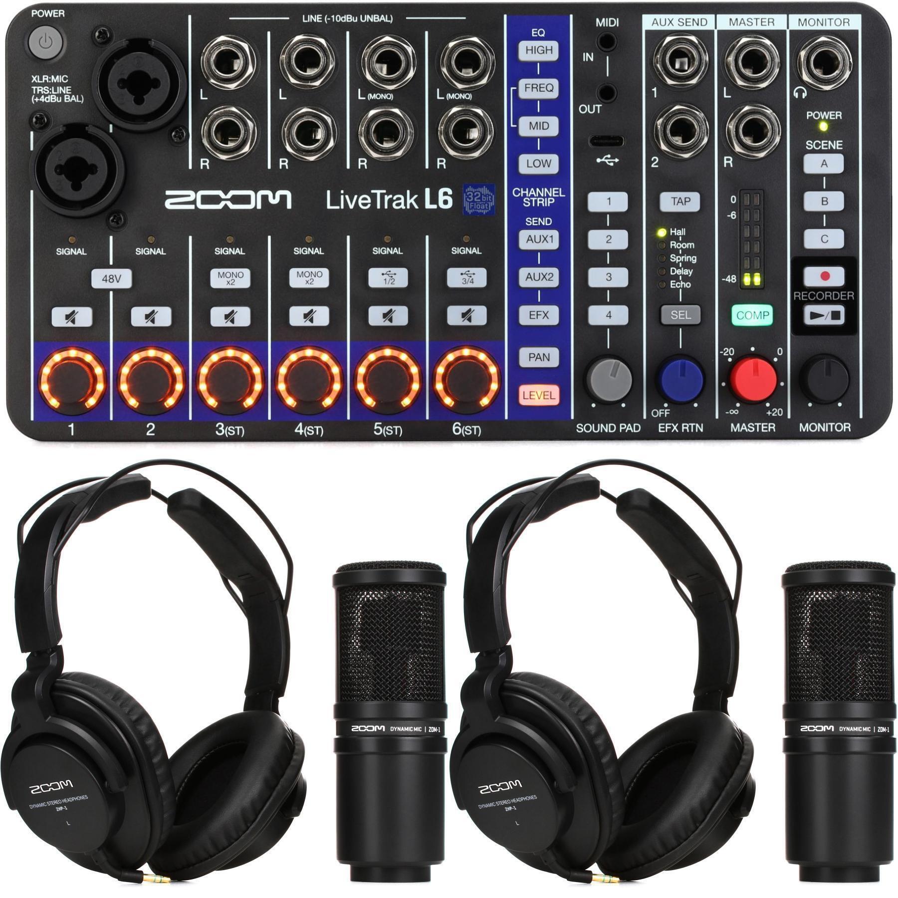 Photo of Zoom LiveTrak L6 10-channel Compact Digital Mixer with Podcast Microphone Pack