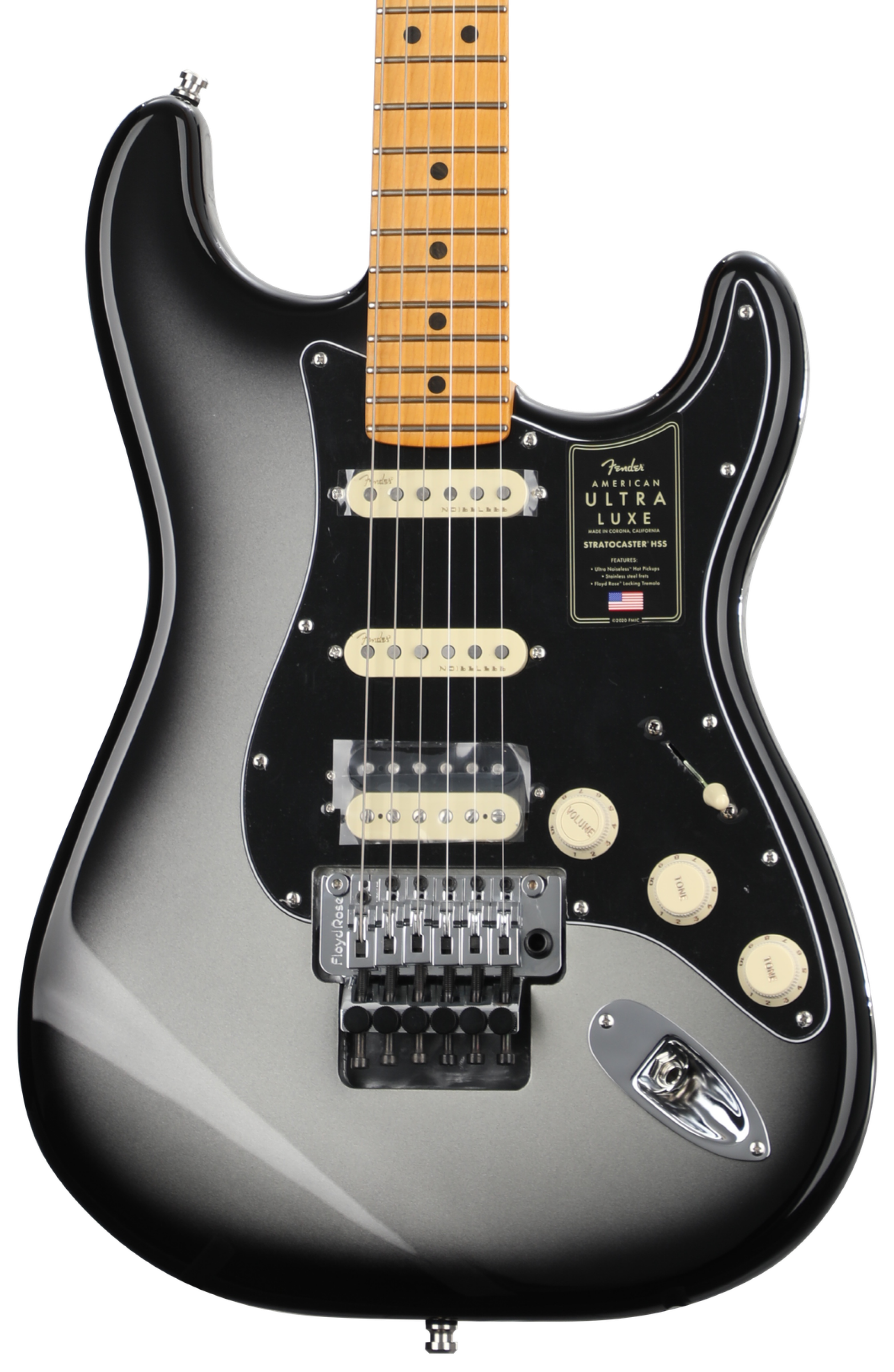 Fender American Ultra Luxe Stratocaster Floyd Rose HSS - Silverburst with Maple Fingerboard