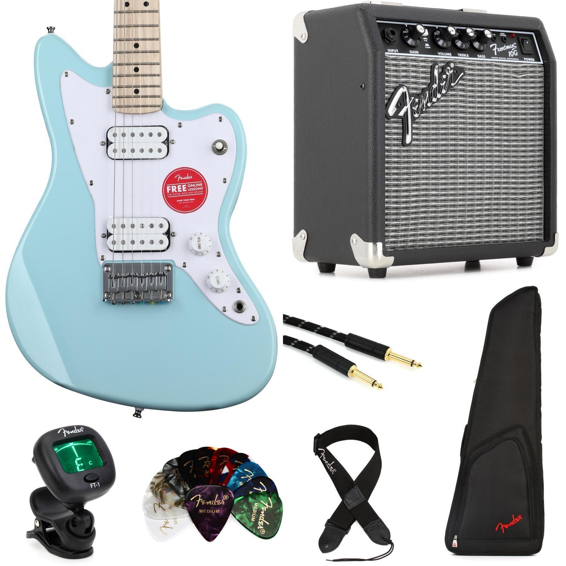 美品　スクワイア　ミニギター　ジャズマスター（ダフネブルー）　セット Squier Mini Jazzmaster HH Maple Fingerboard Electric Guitar