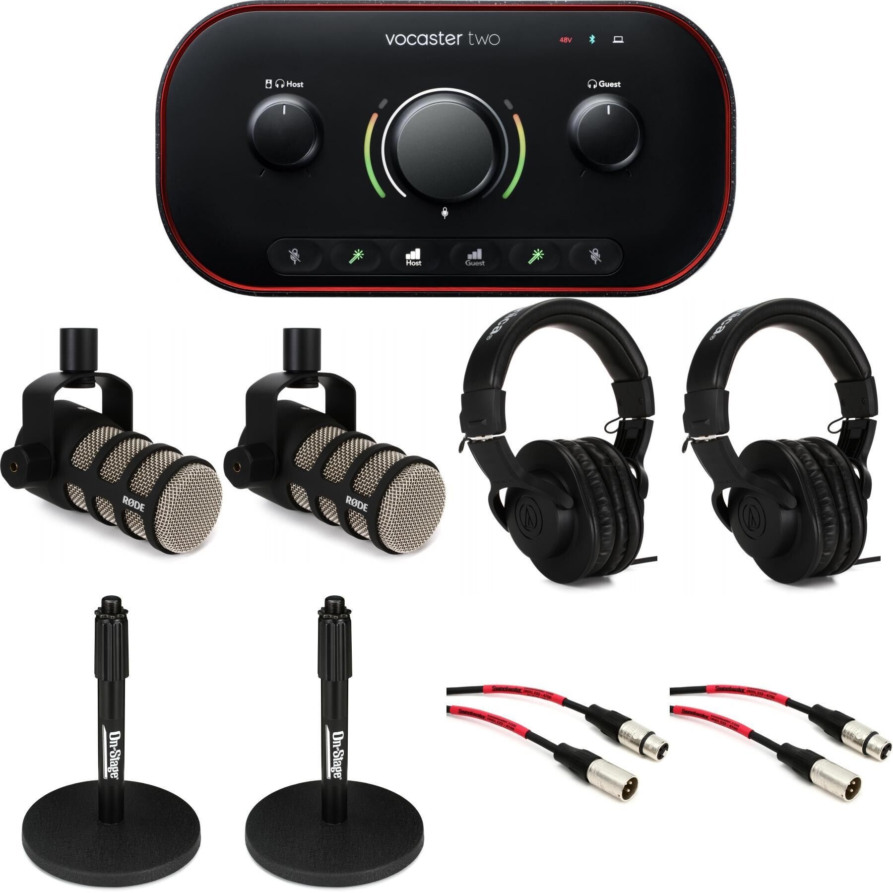 Focusrite Vocaster 2 and PodMic Desktop Two-host Podcast Bundle