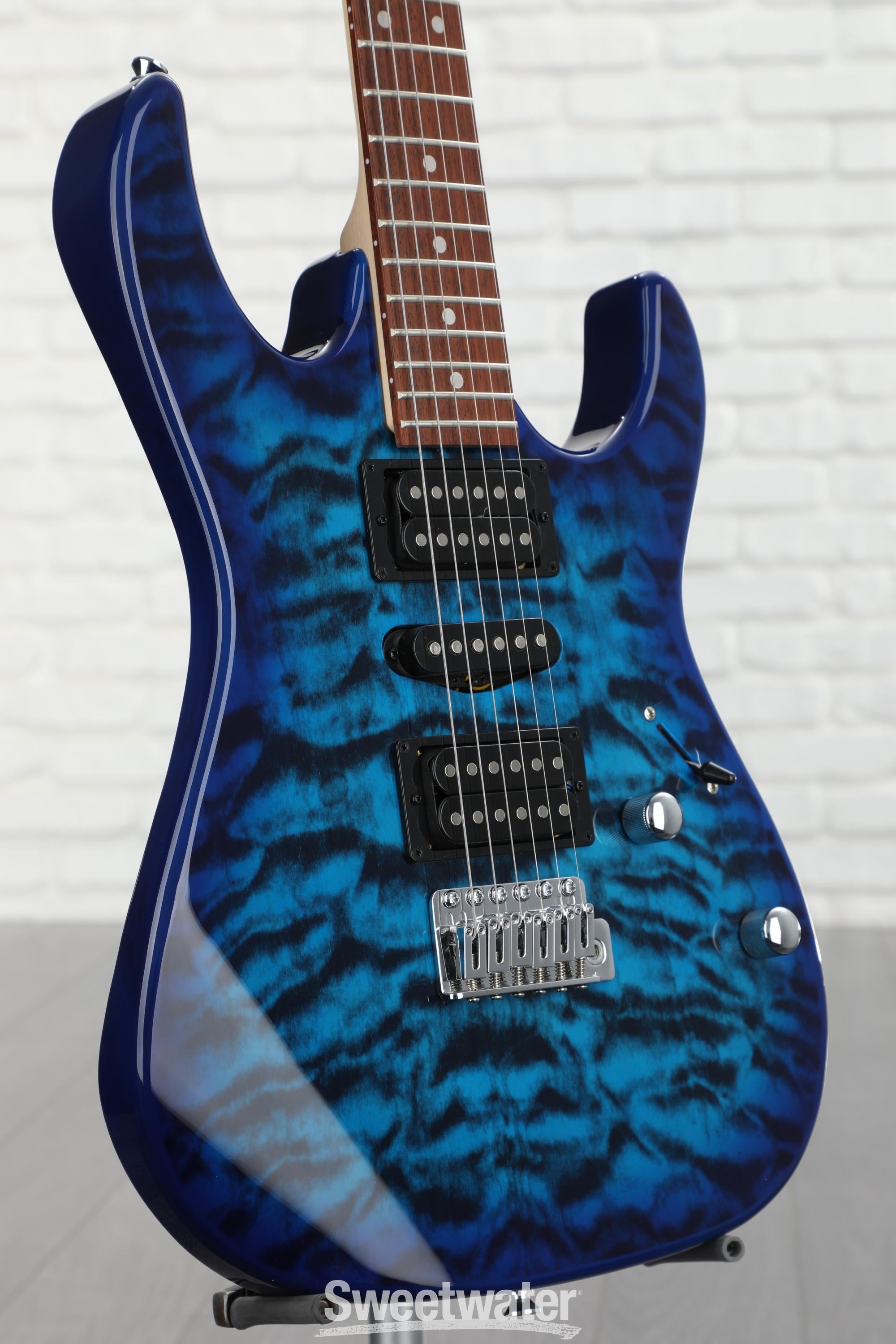 Ibanez grx70qa deals transparent blue burst