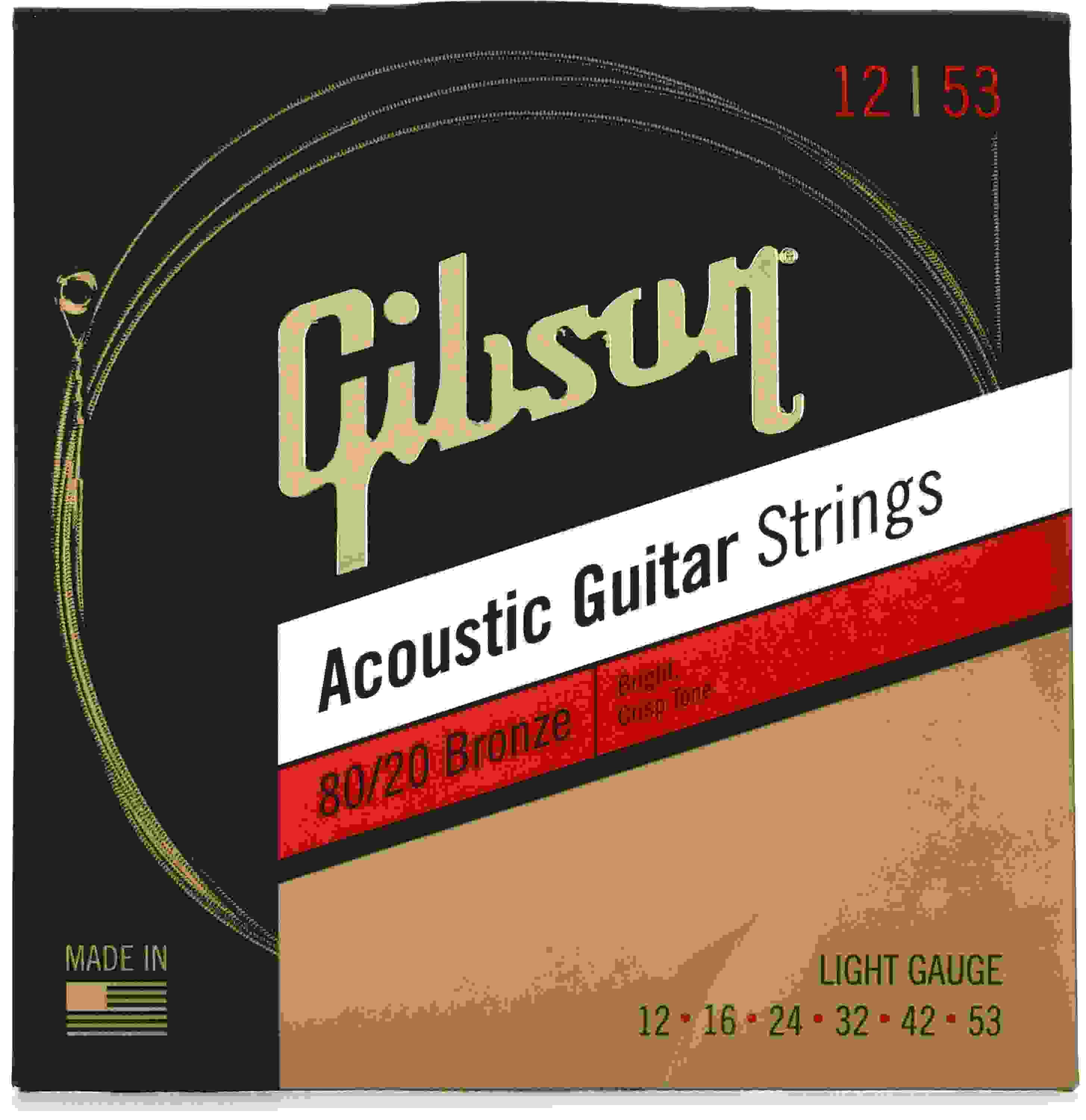Gibson Accessories SAG-BRW12 80/20 Bronze Acoustic Guitar Strings - .012-.053 Light