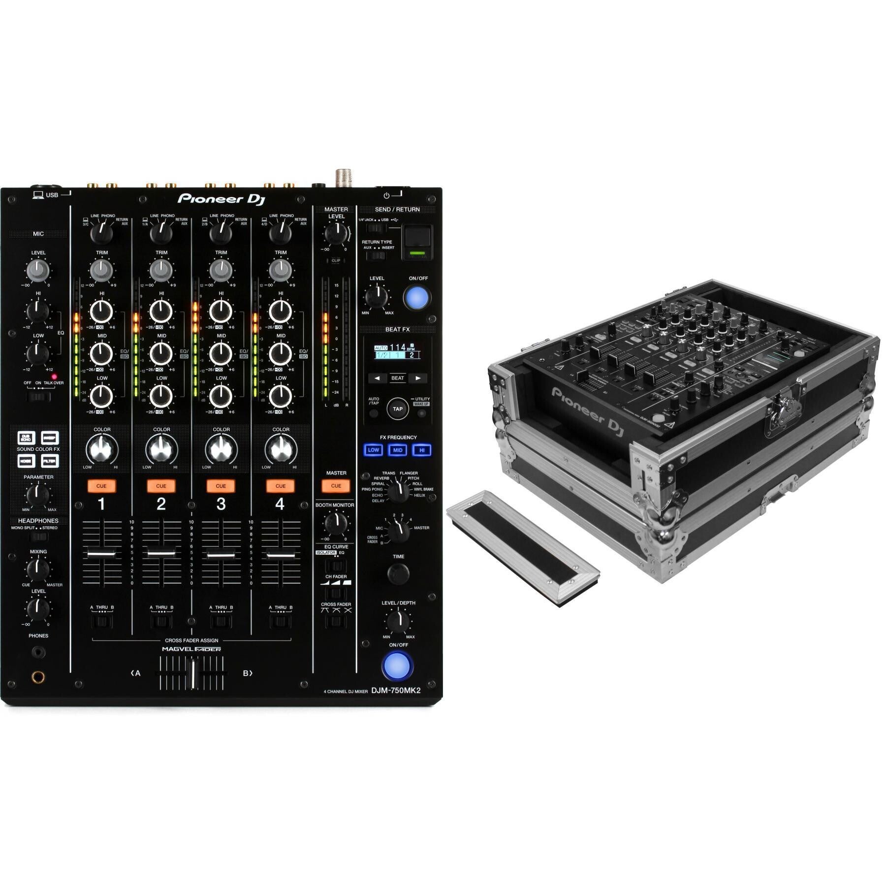 Pioneer DJ DJM-750MK2 4-channel DJ Mixer and Odyssey Hard 