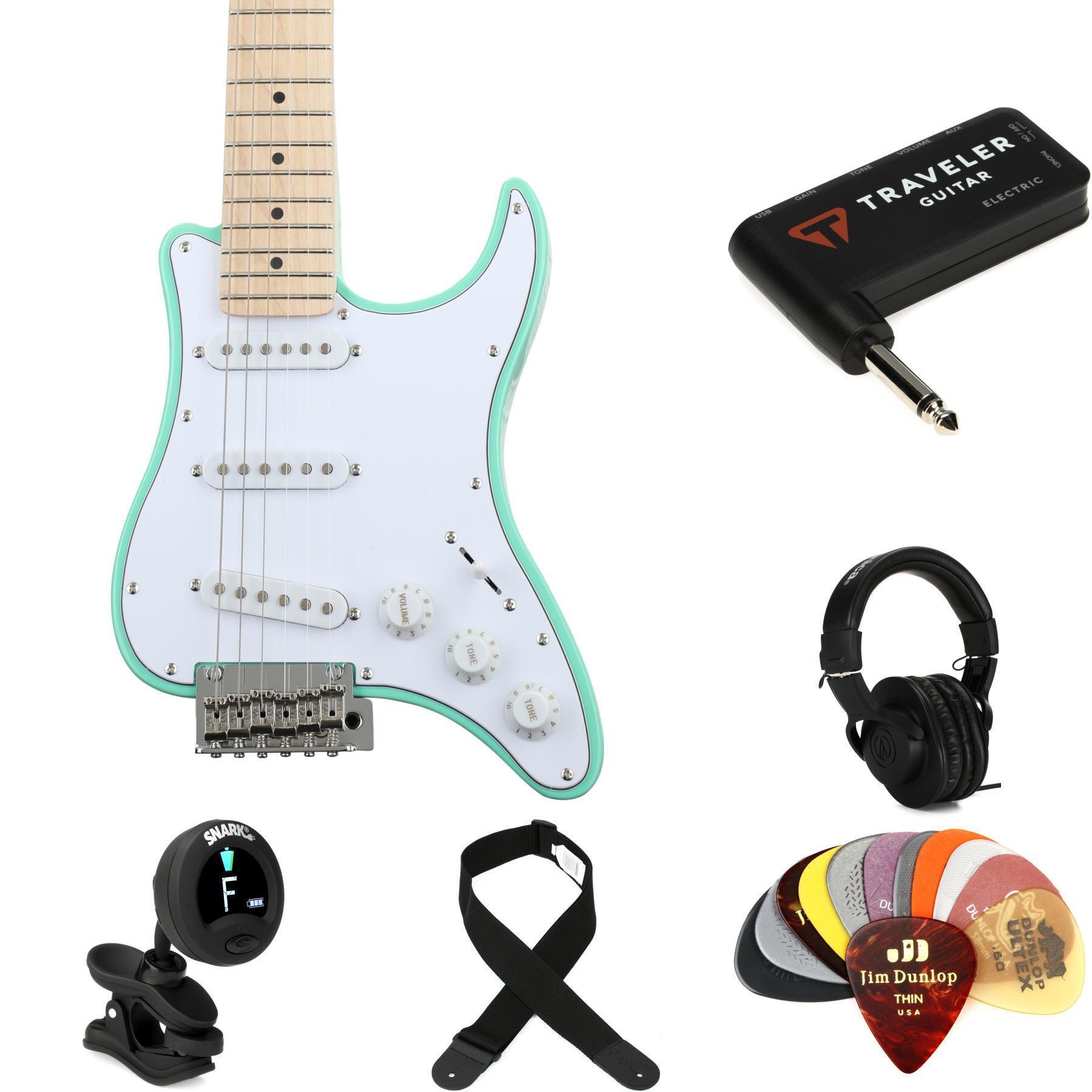 Traveler Guitar Travelcaster Deluxe and Headphone Amp Bundle - Surf Green