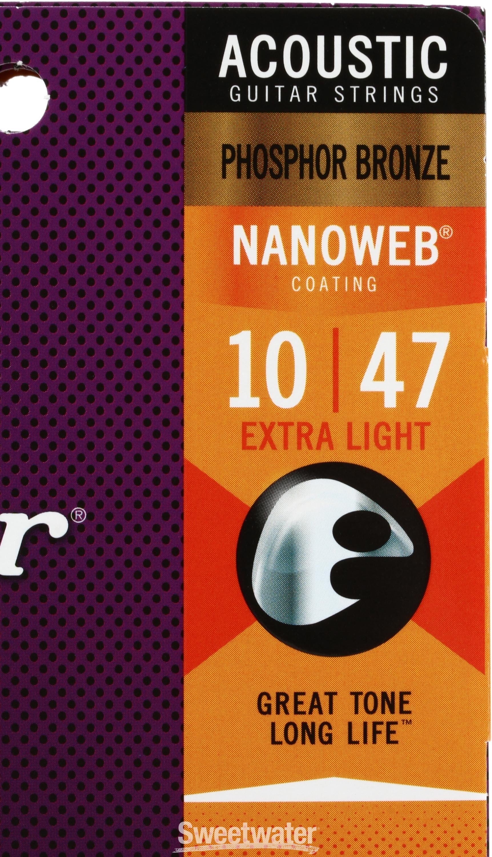 Elixir Strings 16002 Nanoweb Phosphor Bronze Acoustic Guitar Strings -  .010-.047 Extra Light