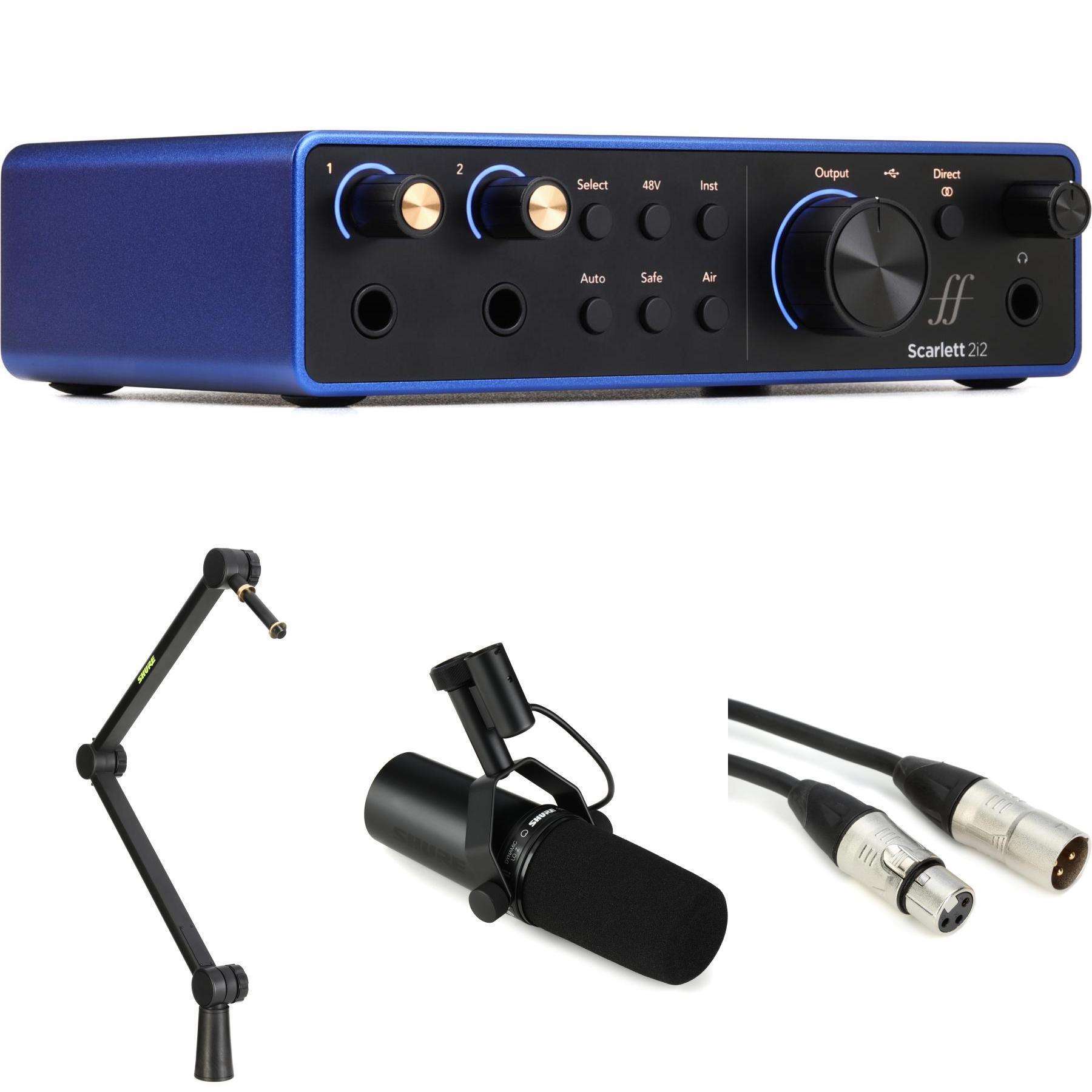 Focusrite Scarlett 2i2 USB-C Audio Interface with SM7dB and Boom