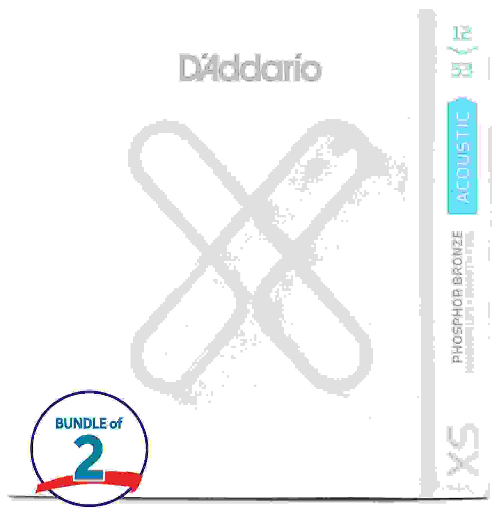 D'Addario XSAPB1253 XS Phosphor Bronze Coated Acoustic Guitar Strings - .012-.053 Light (2-Pack)