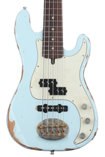 Photo of Lakland USA Classic 55-64 PJ Aged Bass Guitar - Sonic Blue, Sweetwater Exclusive