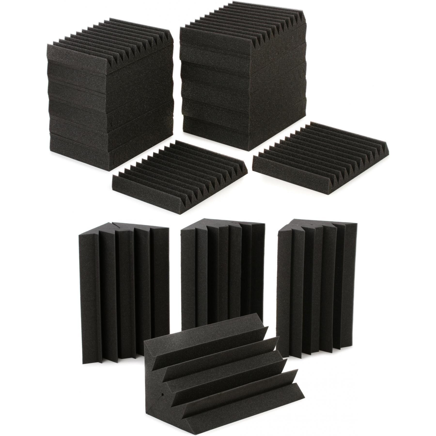 Auralex 2 inch Studiofoam Wedgies 1x1 foot Acoustic Panel 24-pack with Bass  Trap 4-pack - Charcoal