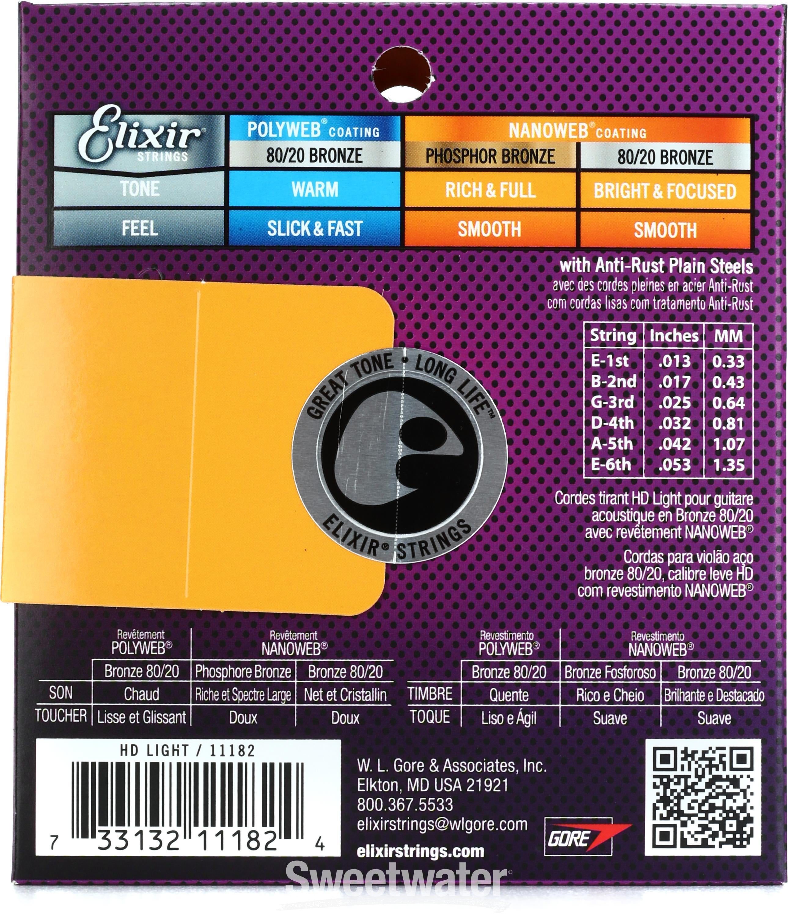 Elixir Strings 11182 Nanoweb 80 20 Acoustic Guitar Strings .013