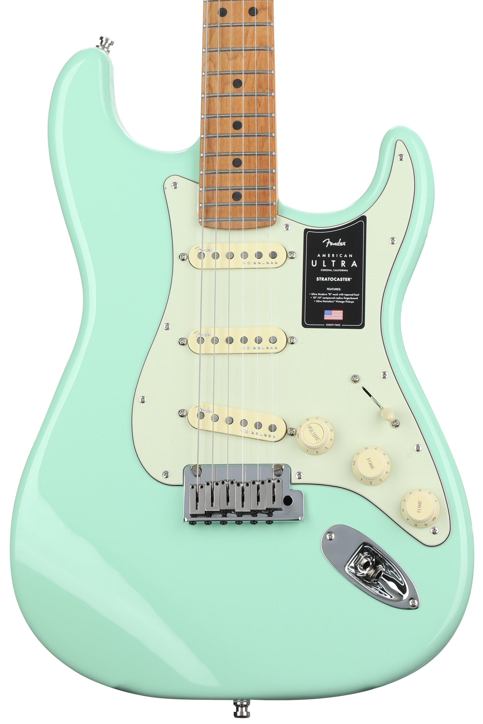 Fender American Ultra Stratocaster Electric Guitar - Surf Green with  Roasted Maple Fingerboard