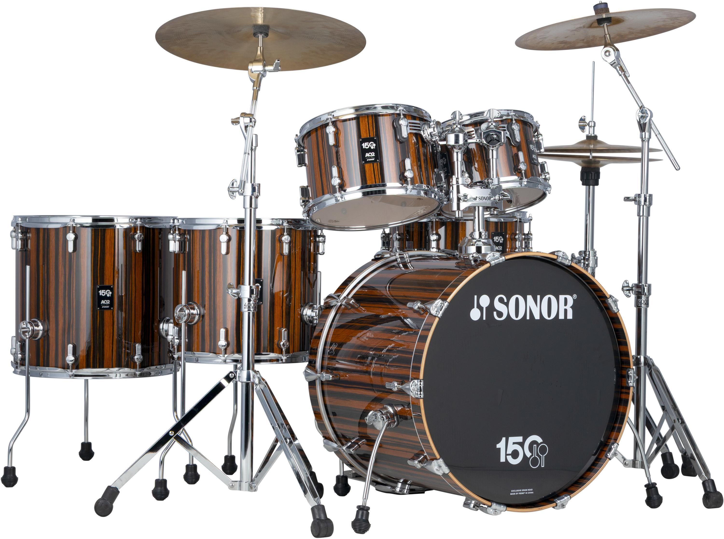 Photo of Sonor 150th Anniversary AQ2 Stage 6-piece Shell Pack - Ebony High-gloss Lacquer