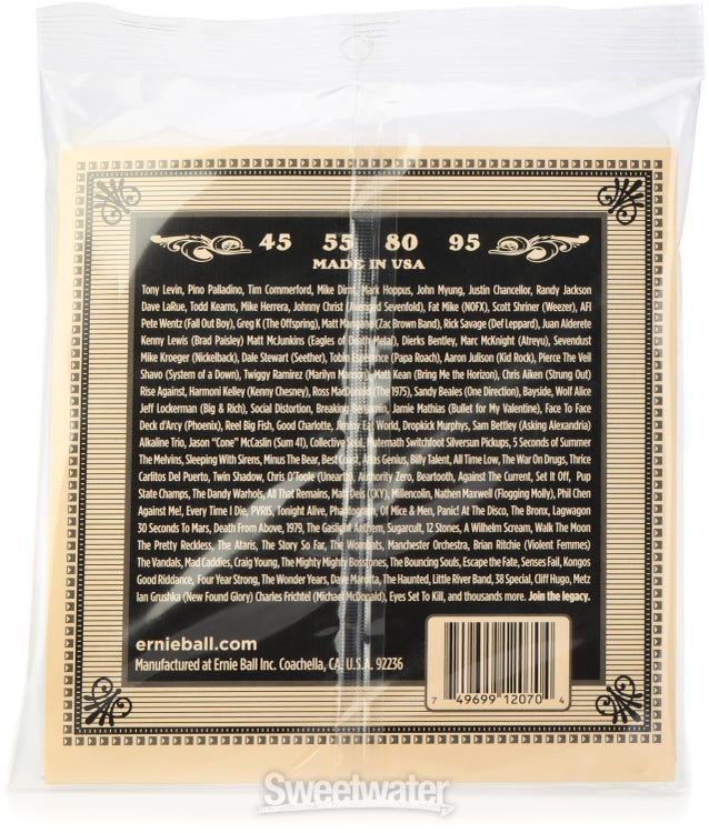 Ernie Ball 2070 Earthwood Phosphor Bronze Acoustic Bass Guitar Strings - .045-.095