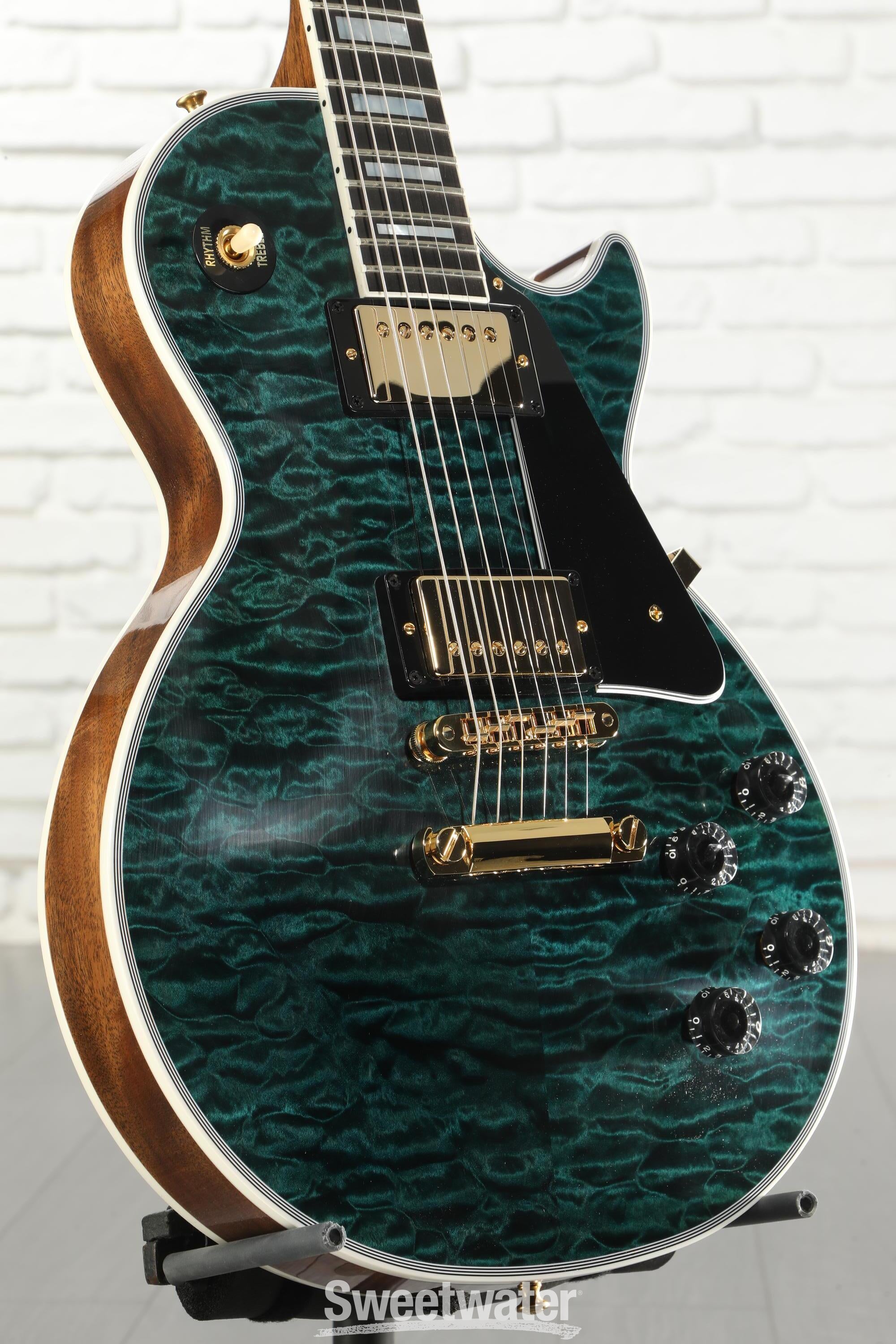 Photo of Gibson Custom Dealer Select Les Paul Custom 7A Quilt Top Electric Guitar - Peacock, Sweetwater Exclusive