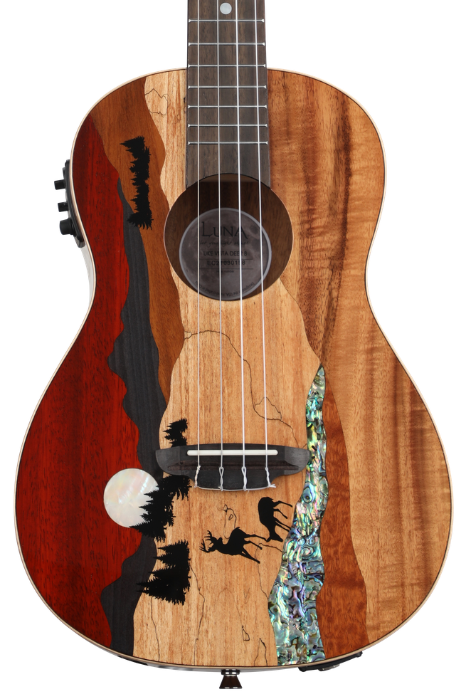 Luna Vista Deer Acoustic-electric Baritone Ukulele - Gloss Natural