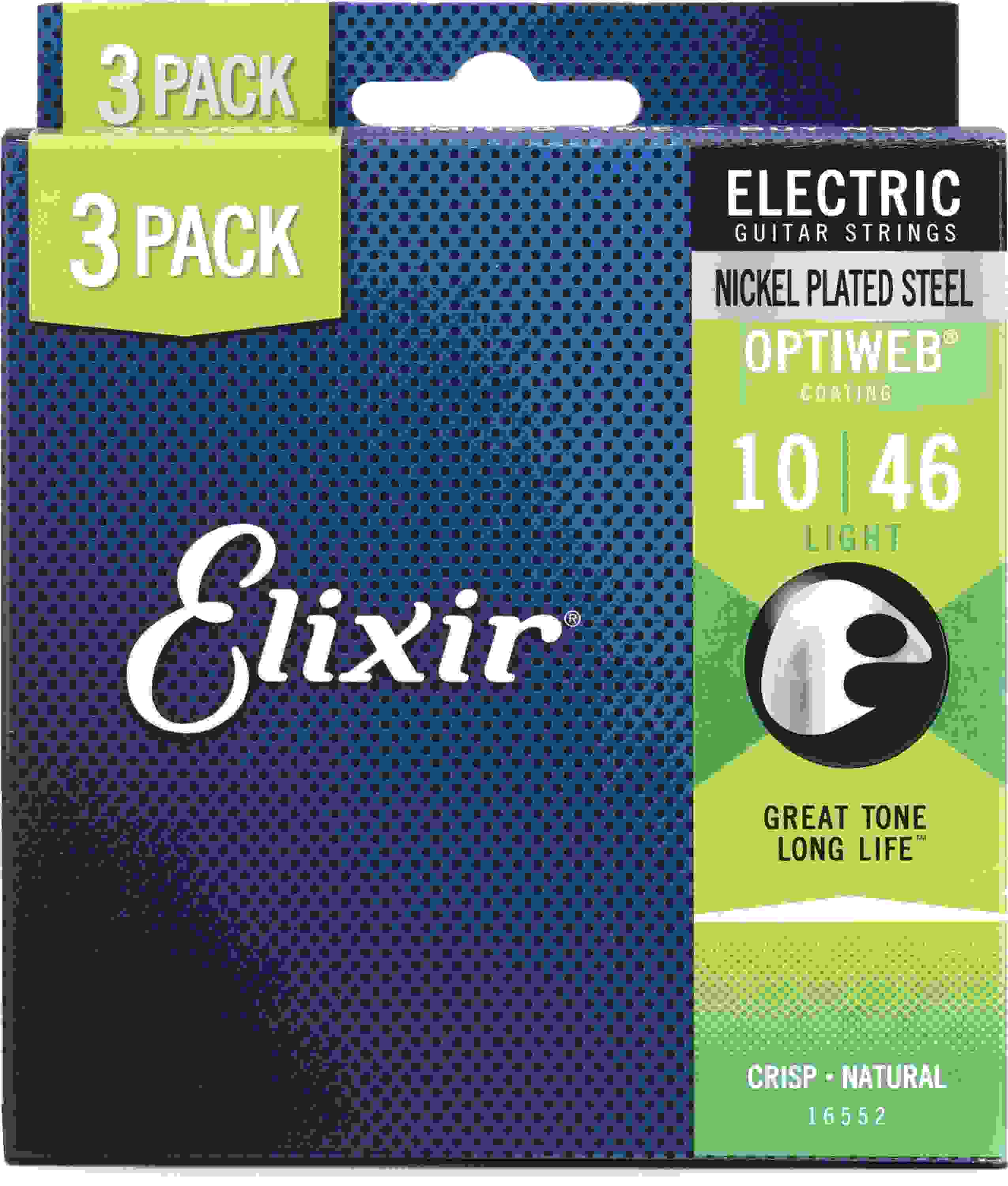 Elixir Strings 16552 Optiweb Electric Guitar Strings - .010-.046 Light 3-pack