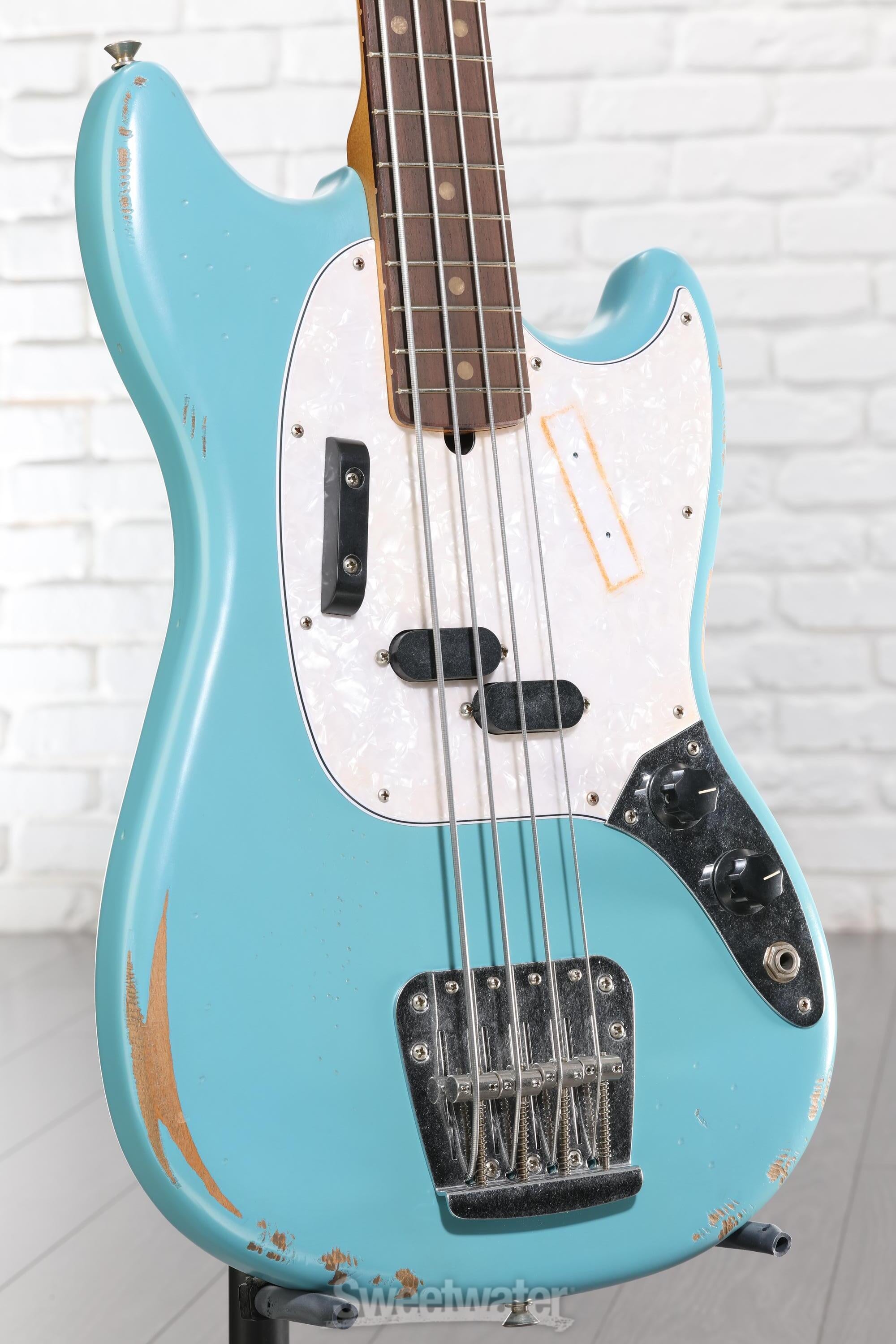 Photo of Fender JMJ Road Worn Mustang Bass Guitar - Faded Daphne Blue